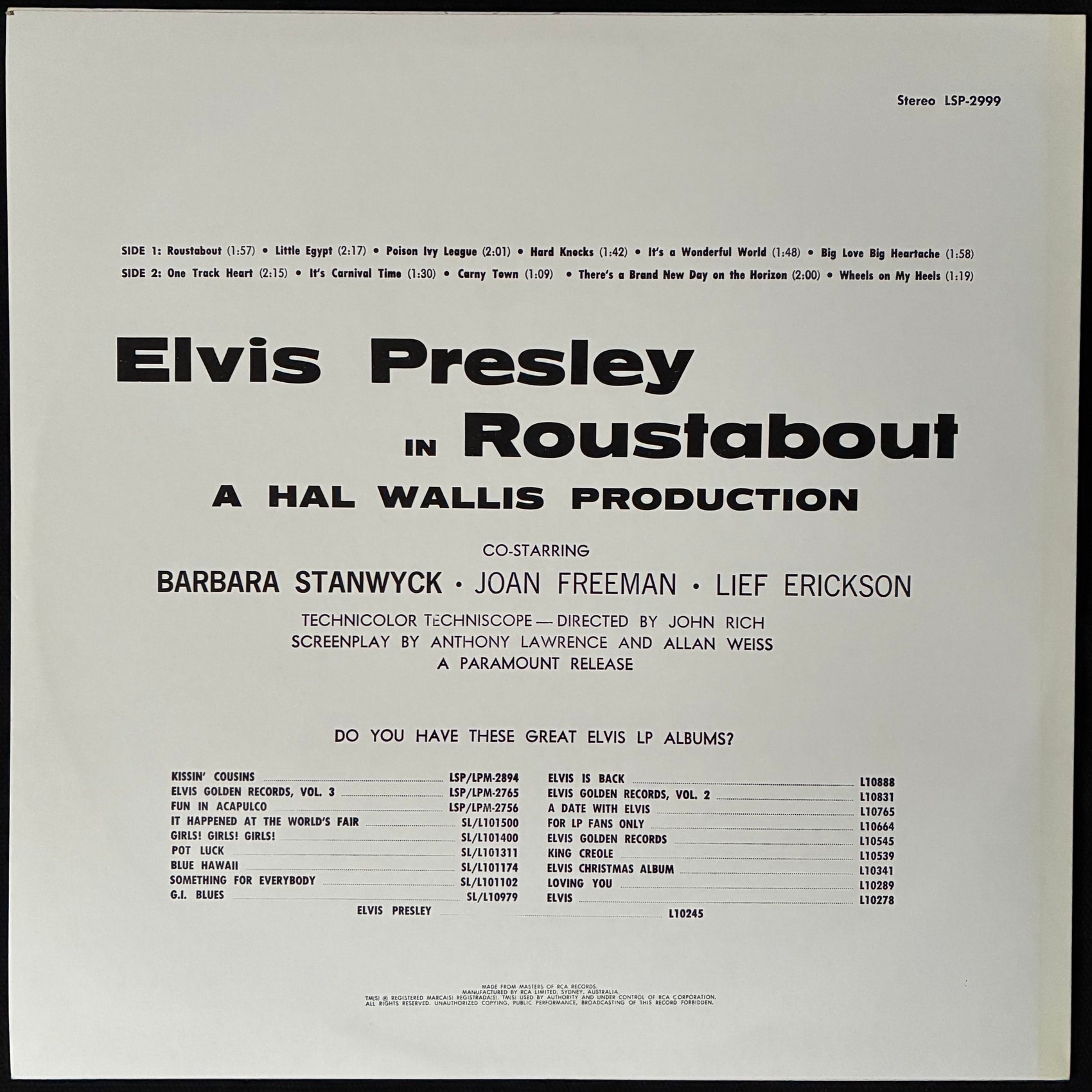 ELVIS PRESLEY - ROUSTABOUT OST (USED VINYL 1977 AUS M-/M-)