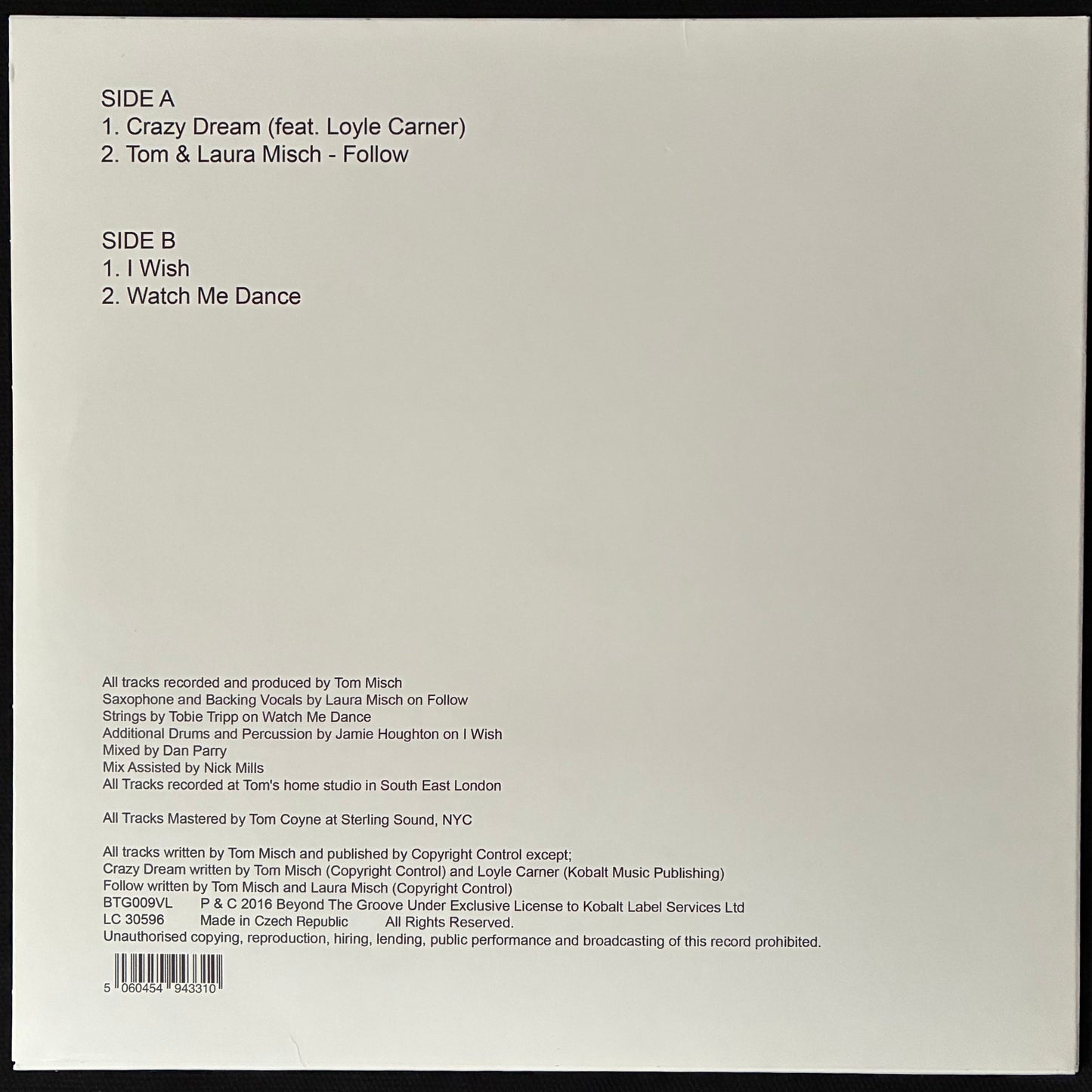TOM MISCH - REVERIE EP (10" EP) (USED VINYL 2016 EU M-/M-)