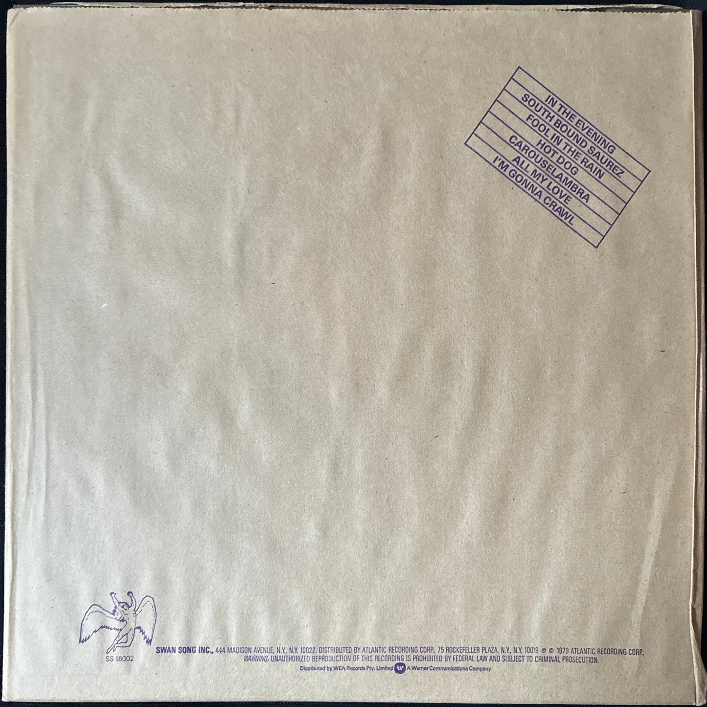 LED ZEPPELIN - IN THROUGH THE OUT DOOR (FIRST PRESSING) (USED VINYL 1979 AUS M-/M-)