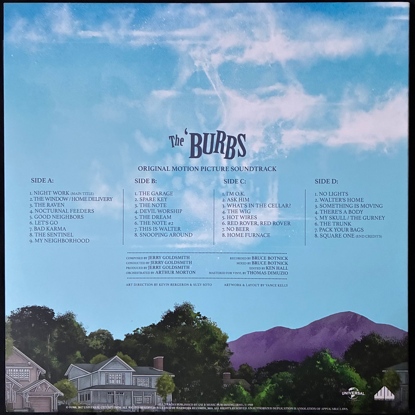 JERRY GOLDSMITH - THE 'BURBS OST (2LP) (BLUE/PINK/WHITE SPLATTER COLOURED) (USED VINYL 2018 US M-/M-)