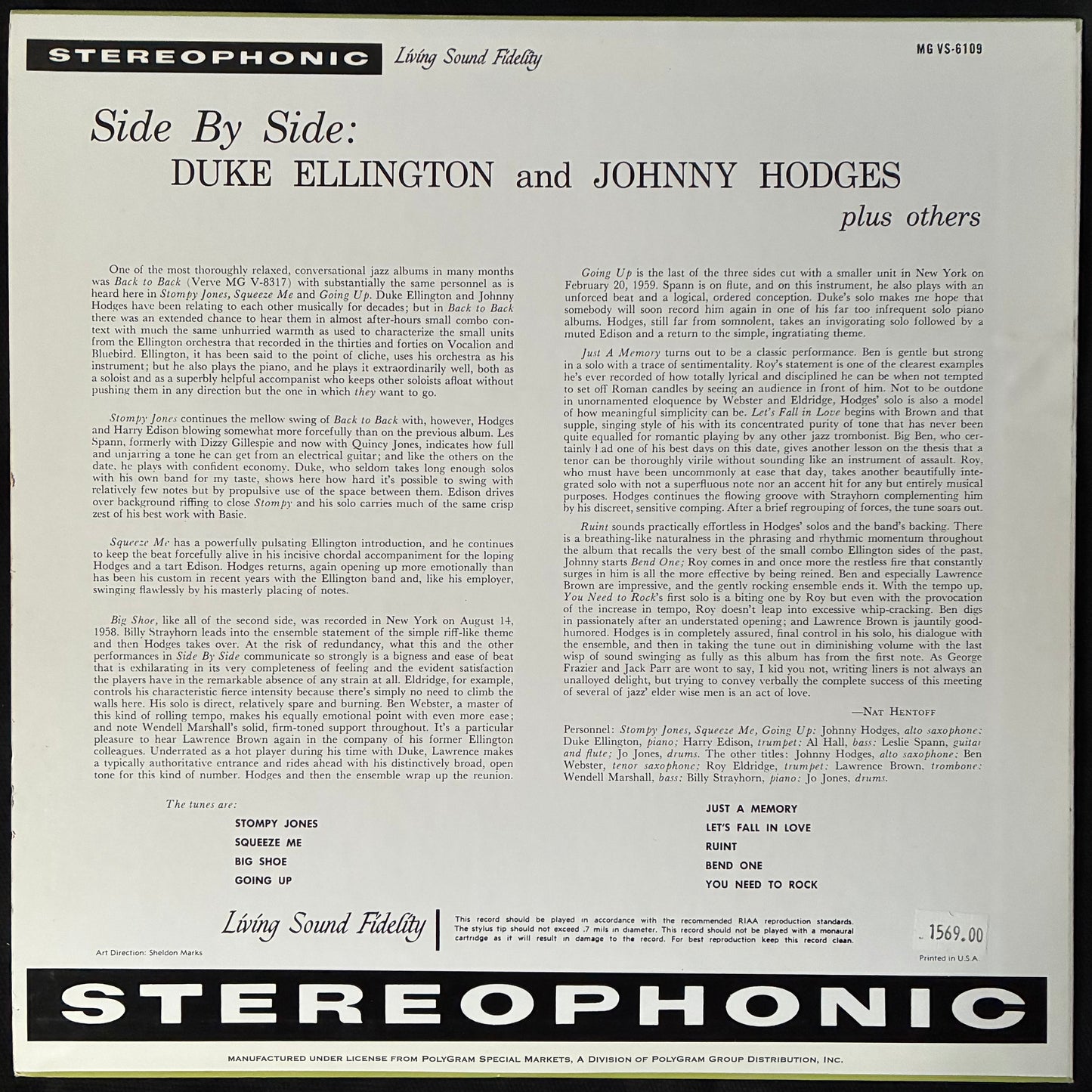 DUKE ELLINGTON AND JOHNNY HODGES - SIDE BY SIDE (USED VINYL 2006 US M-/M-)