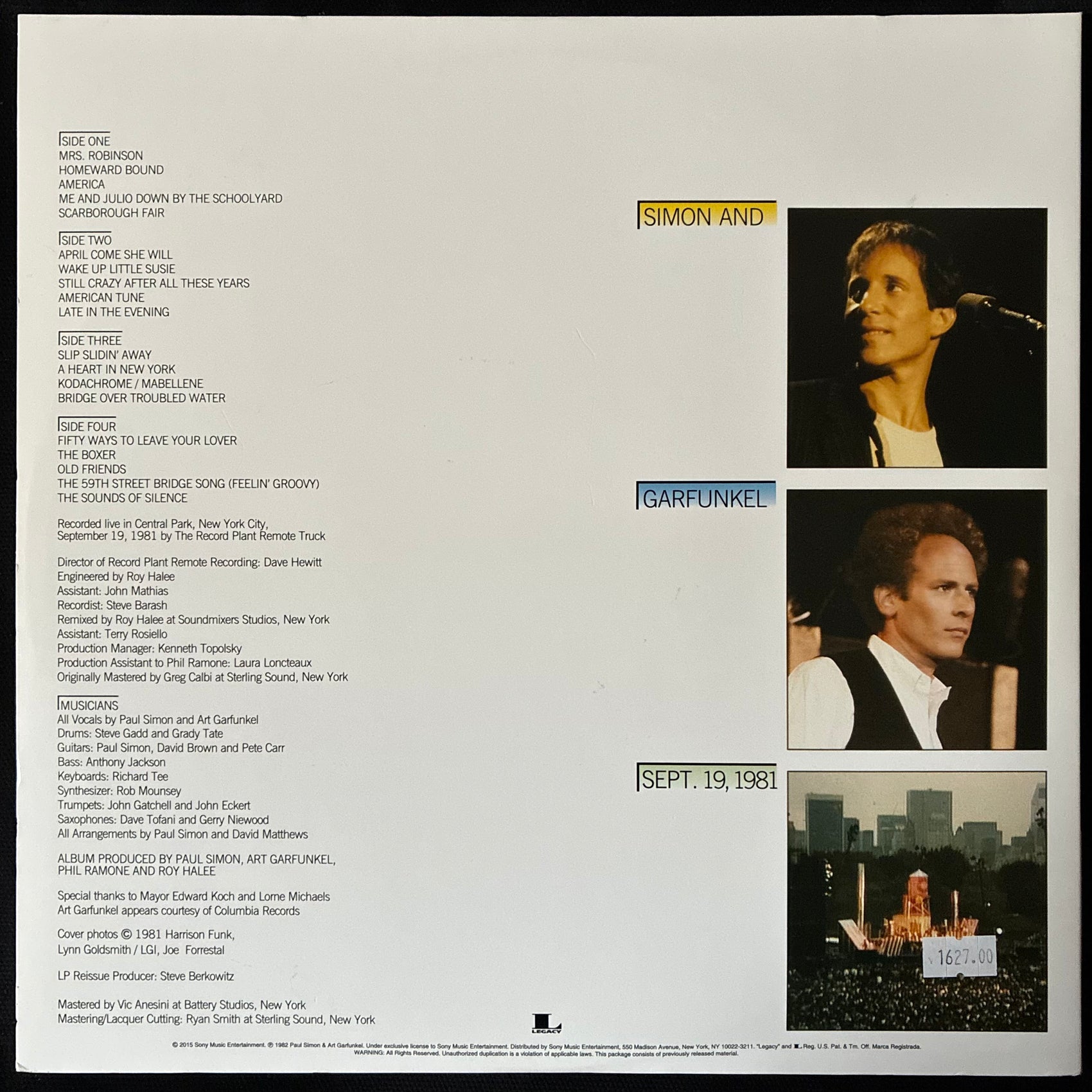SIMON AND GARFUNKEL - THE CONCERT IN CENTRAL PARK (2LP) (USED VINYL 2015 US EX+/EX-)
