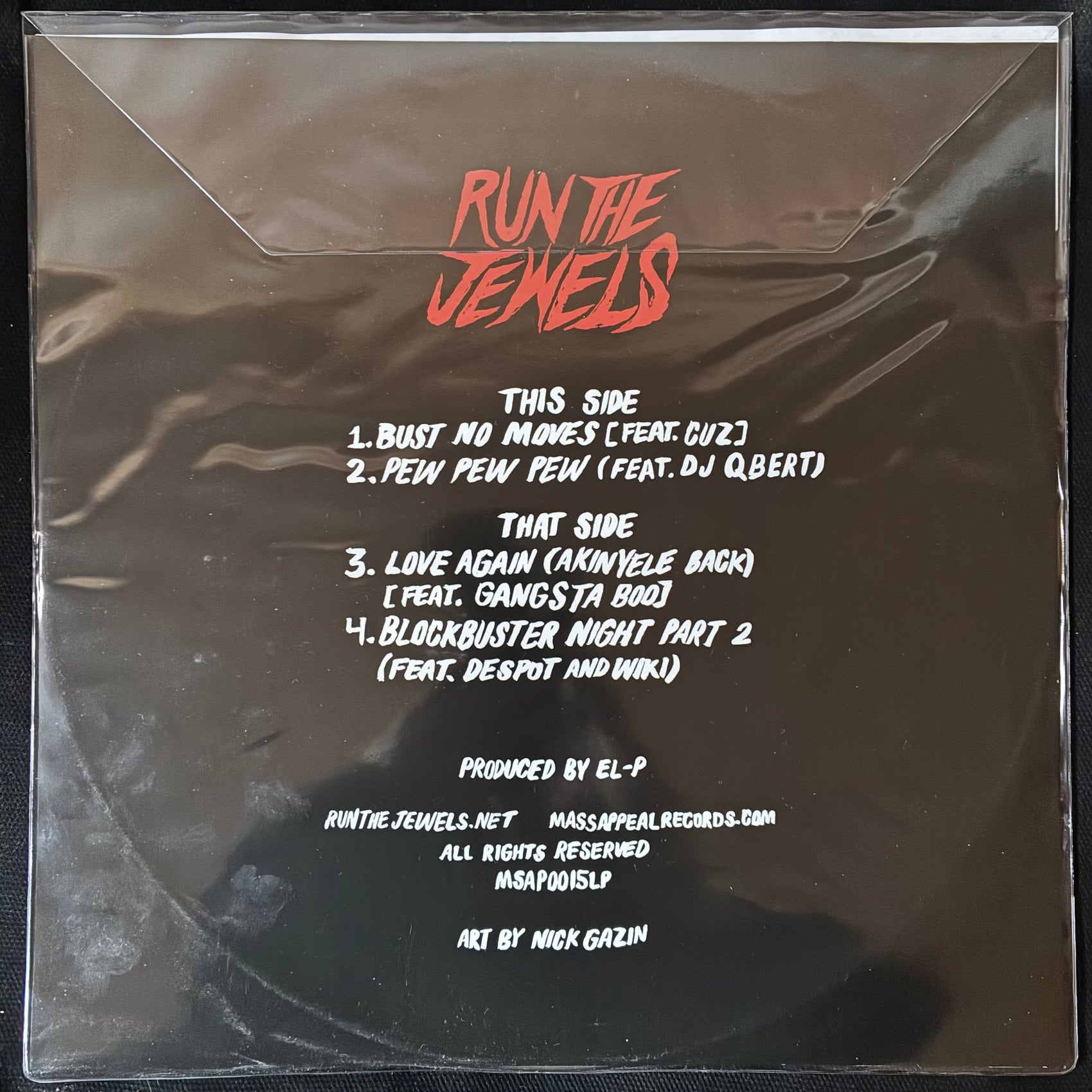 RUN THE JEWELS - BUST NO MOVES (12" EP) (CLEAR/RED/BLACK COLOURED) (USED VINYL 2015 M-/M-)