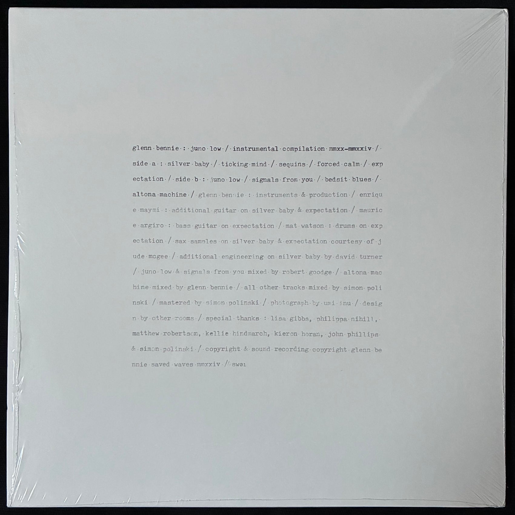 GLENN BENNIE - JUNO LOW / INSTRUMENTAL COMPILATION / MMXX-MMXXIV (WHITE COLOURED) (USED VINYL 2025 AUS M-/M-)