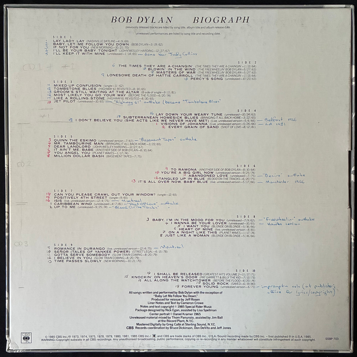 BOB DYLAN - BIOGRAPH (5LP BOX SET) (USED VINYL 1985 AUS M-/M-/EX)