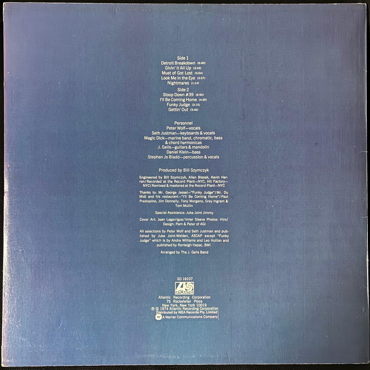 J. GEILS BAND - NITEMARES (USED VINYL 1974 AUS M-/EX+)