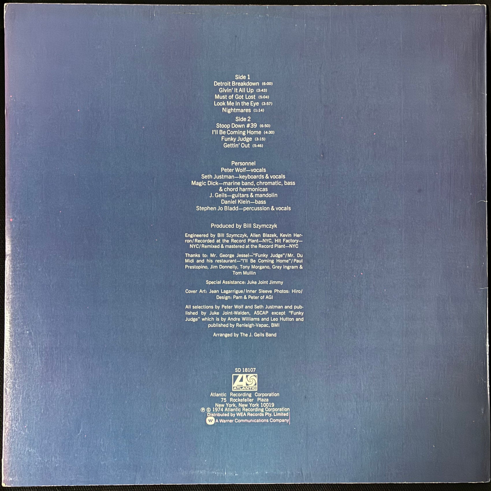 J. GEILS BAND - NITEMARES (USED VINYL 1974 AUS M-/EX+)