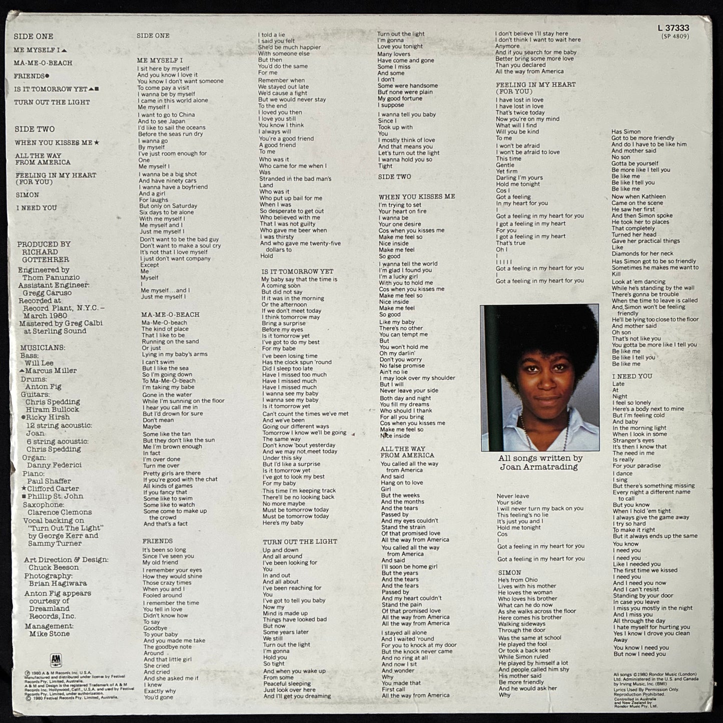 JOAN ARMATRADING - ME MYSELF I (USED VINYL 1980 AUS M-/EX+)