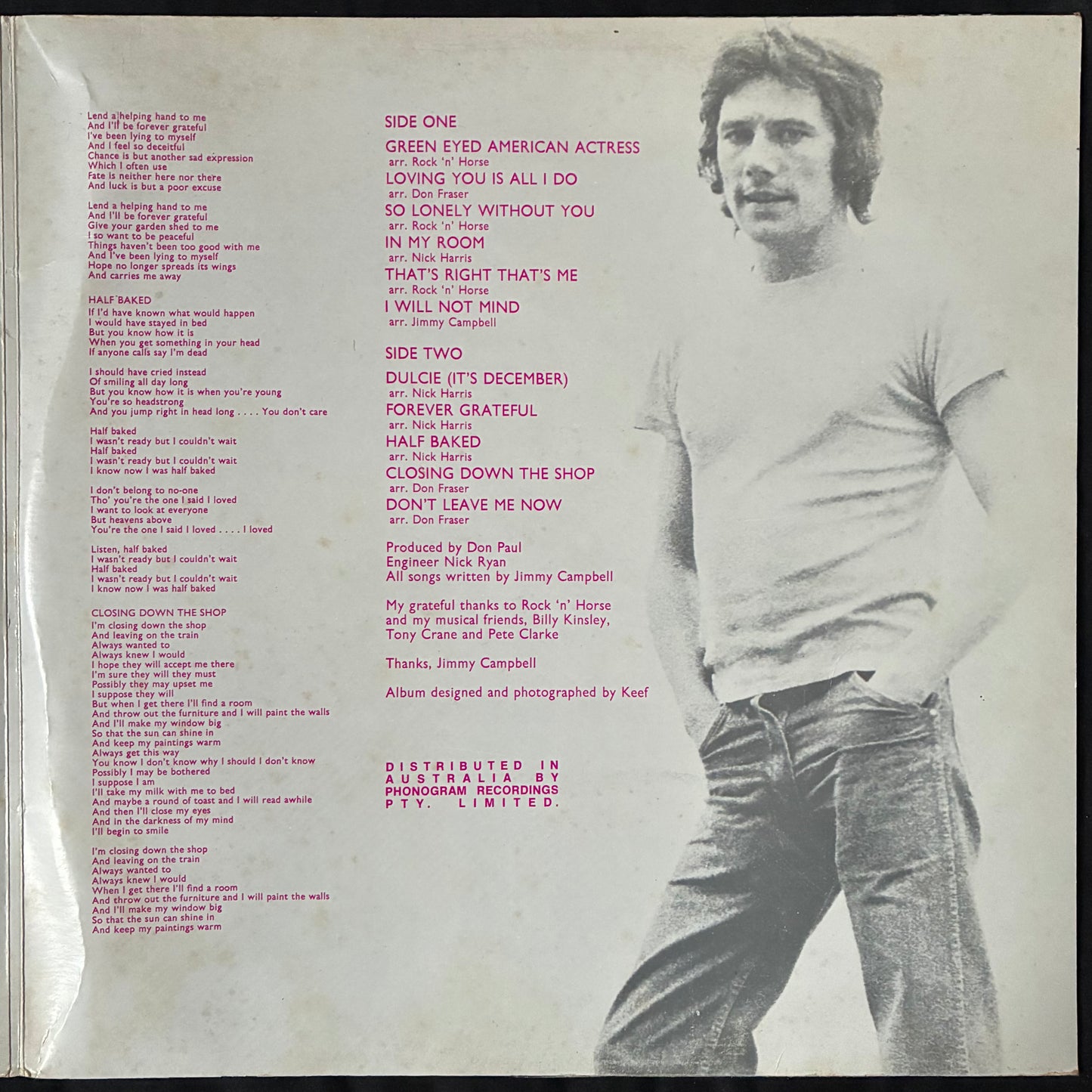 JIMMY CAMPBELL - HALF BAKED (USED VINYL 1971 AUS EX-/EX-)