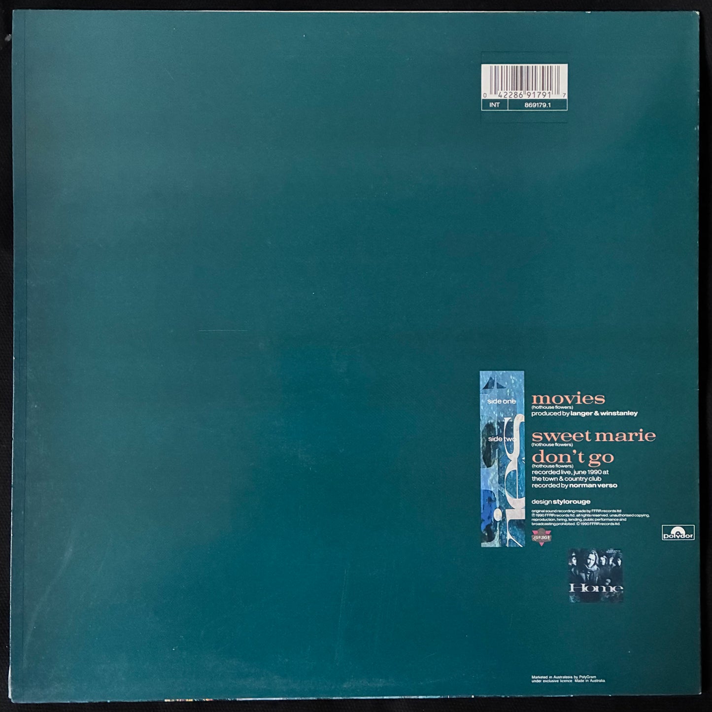 HOTHOUSE FLOWERS - MOVIES (12") (USED VINYL 1990 AUS M-/M-)