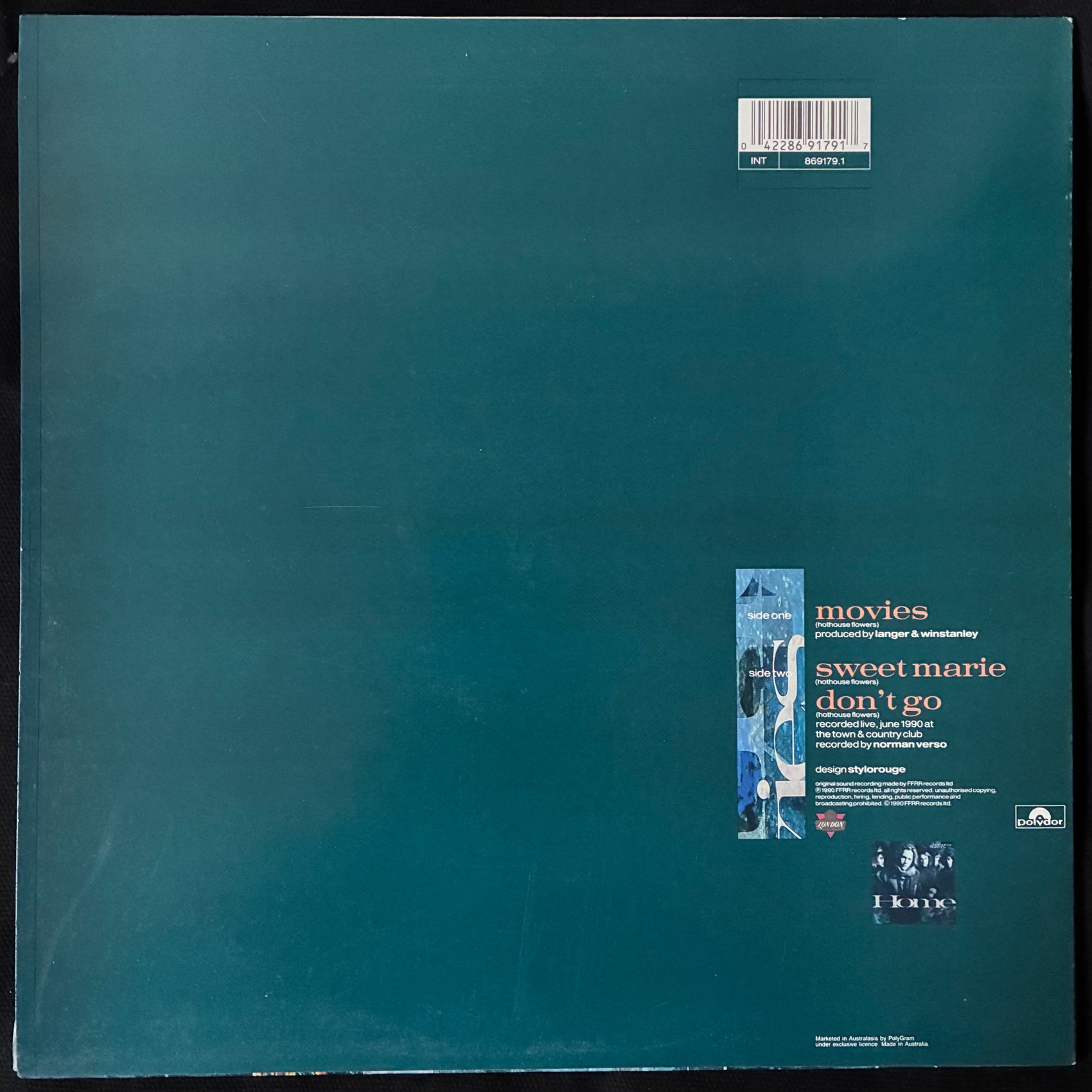 HOTHOUSE FLOWERS - MOVIES (12") (USED VINYL 1990 AUS M-/M-)