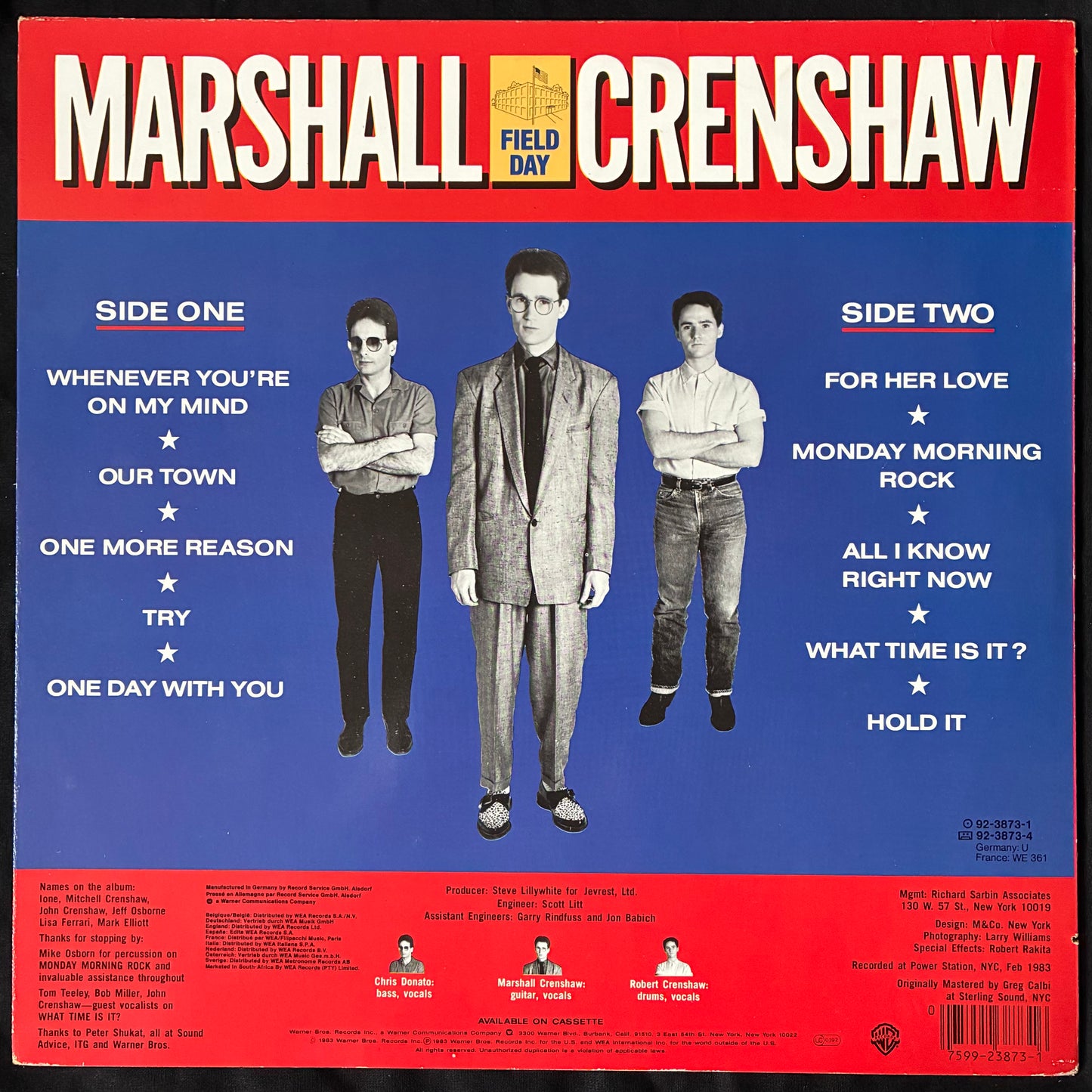 MARSHALL CRENSHAW - FIELD DAY (USED VINYL 1983 GERMANY M-/EX+)