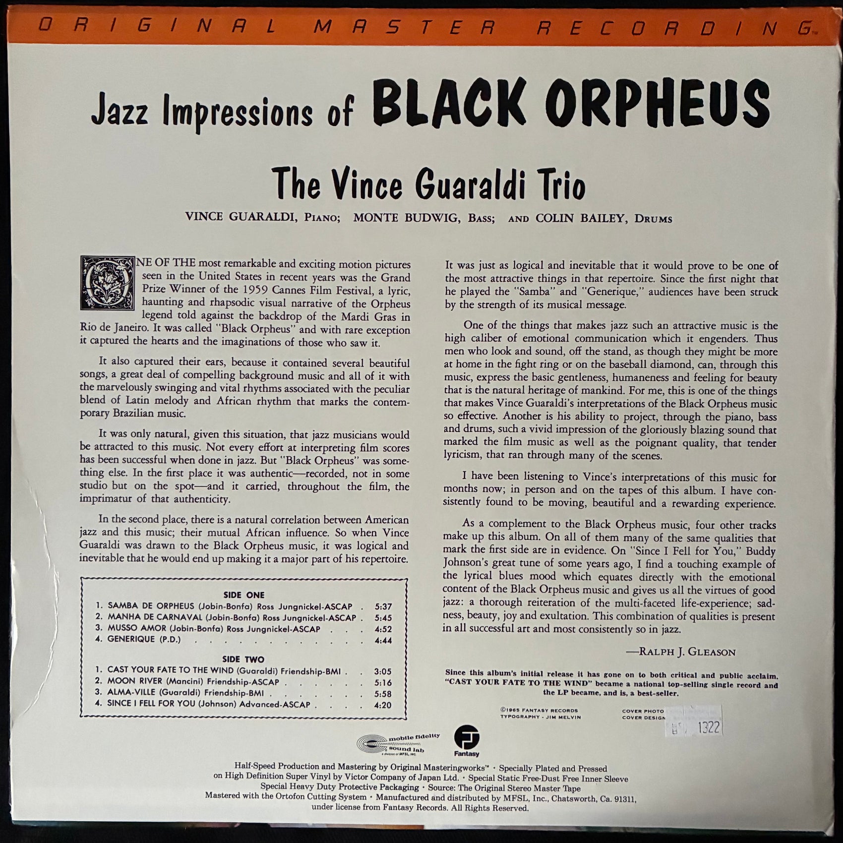 VINCE GUARALDI TRIO - CAST YOUR FATE TO THE WIND (MFSL) (USED VINYL 1983 US M-/EX+)