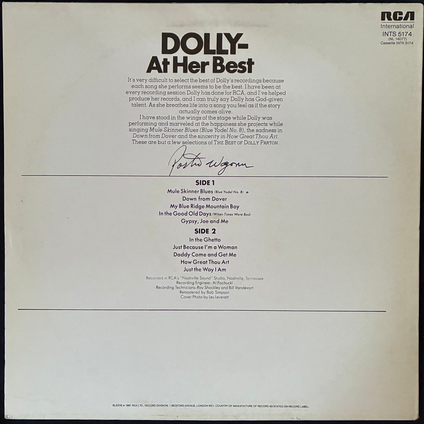 DOLLY PARTON - THE BEST OF DOLLY PARTON (USED VINYL 1981 UK M-/EX)