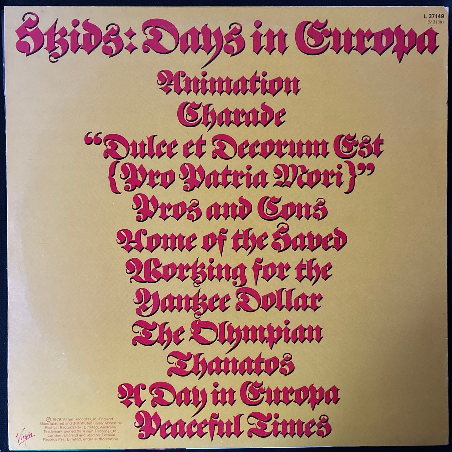 SKIDS - DAYS IN EUROPA (USED VINYL 1979 AUS M-/M-)
