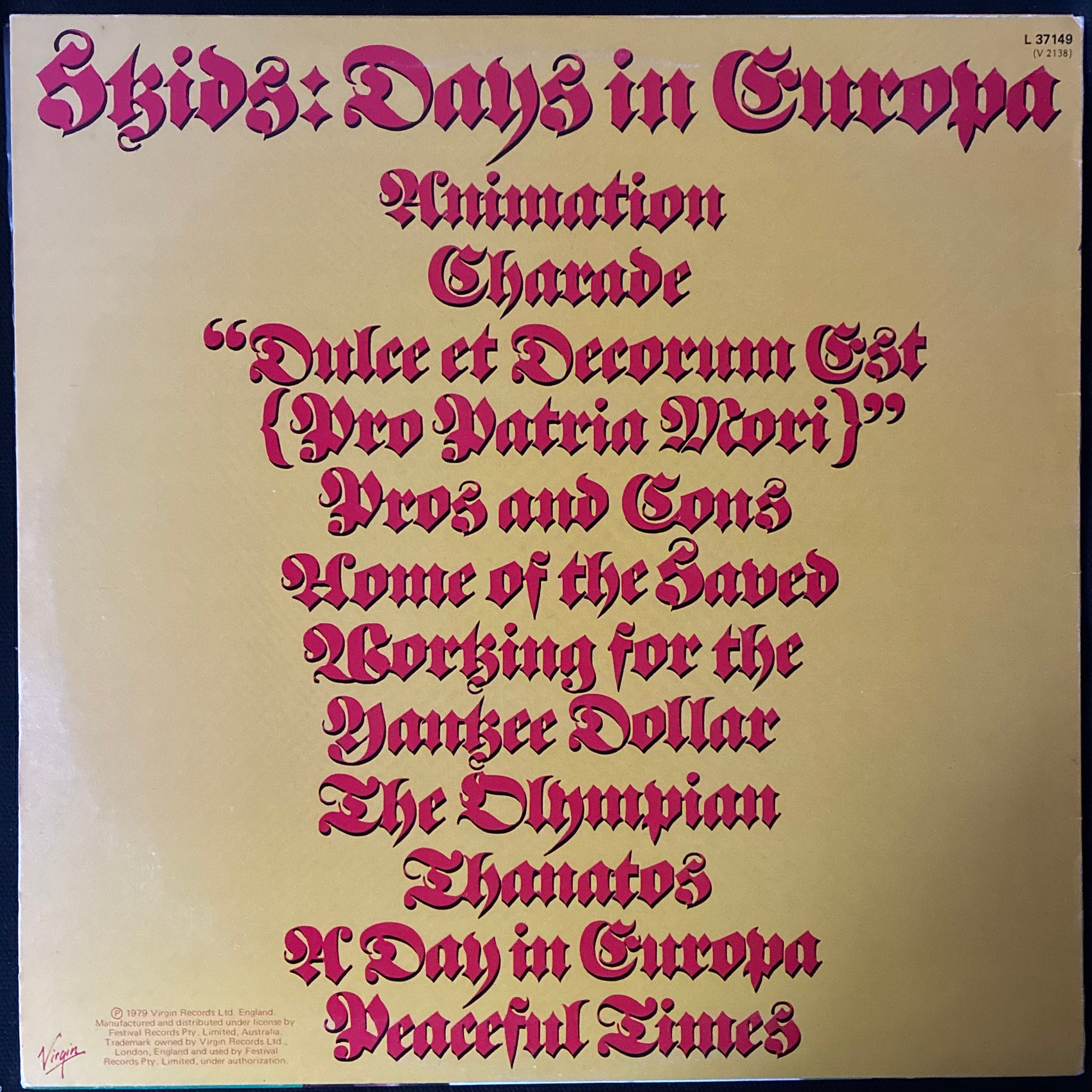 SKIDS - DAYS IN EUROPA (USED VINYL 1979 AUS M-/M-)