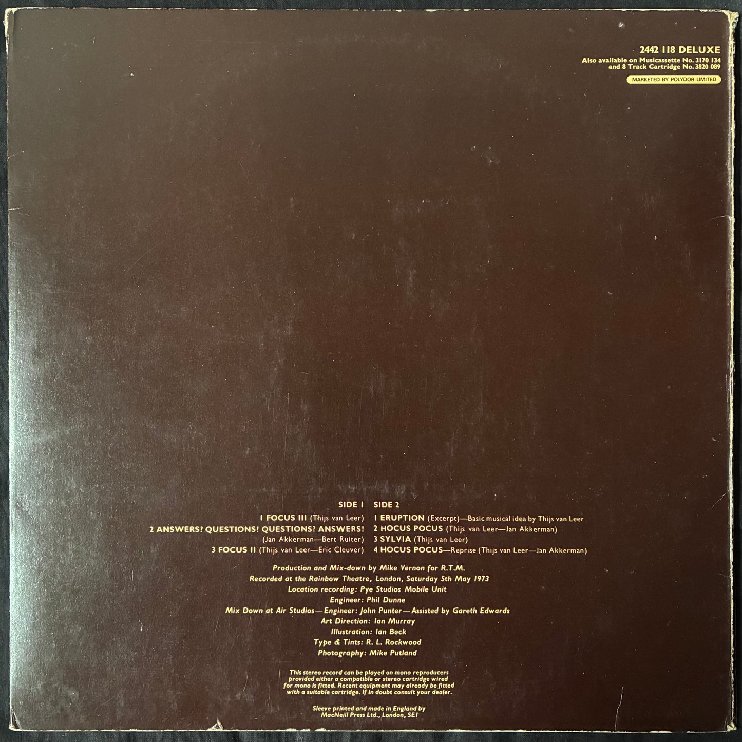 FOCUS - AT THE RAINBOW (USED VINYL 1973 UK M-/EX-)