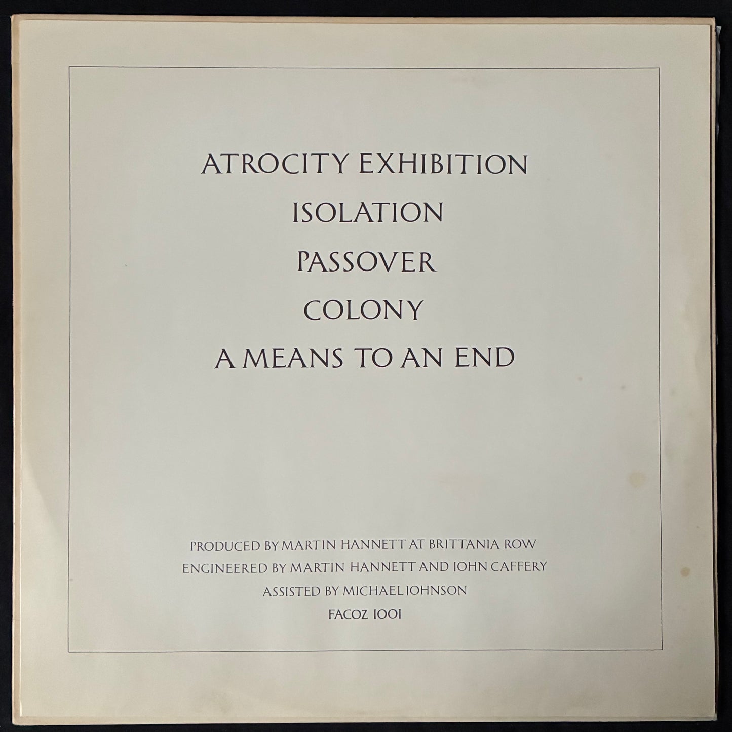 JOY DIVISION - CLOSER (USED VINYL 1981 AUS M-/EX-)