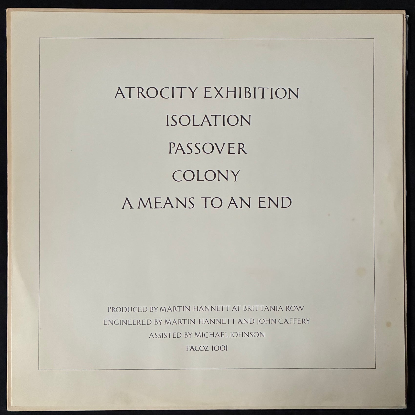 JOY DIVISION - CLOSER (USED VINYL 1981 AUS M-/EX-)