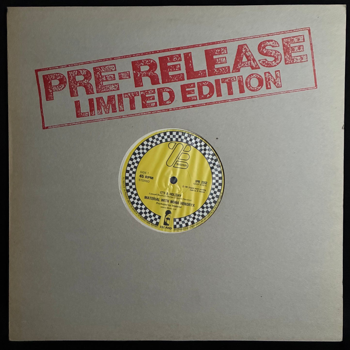 MATERIAL WITH NONA HENDRYX - IT'S A HOLIDAY (12") (USED VINYL 1981 UK M-)