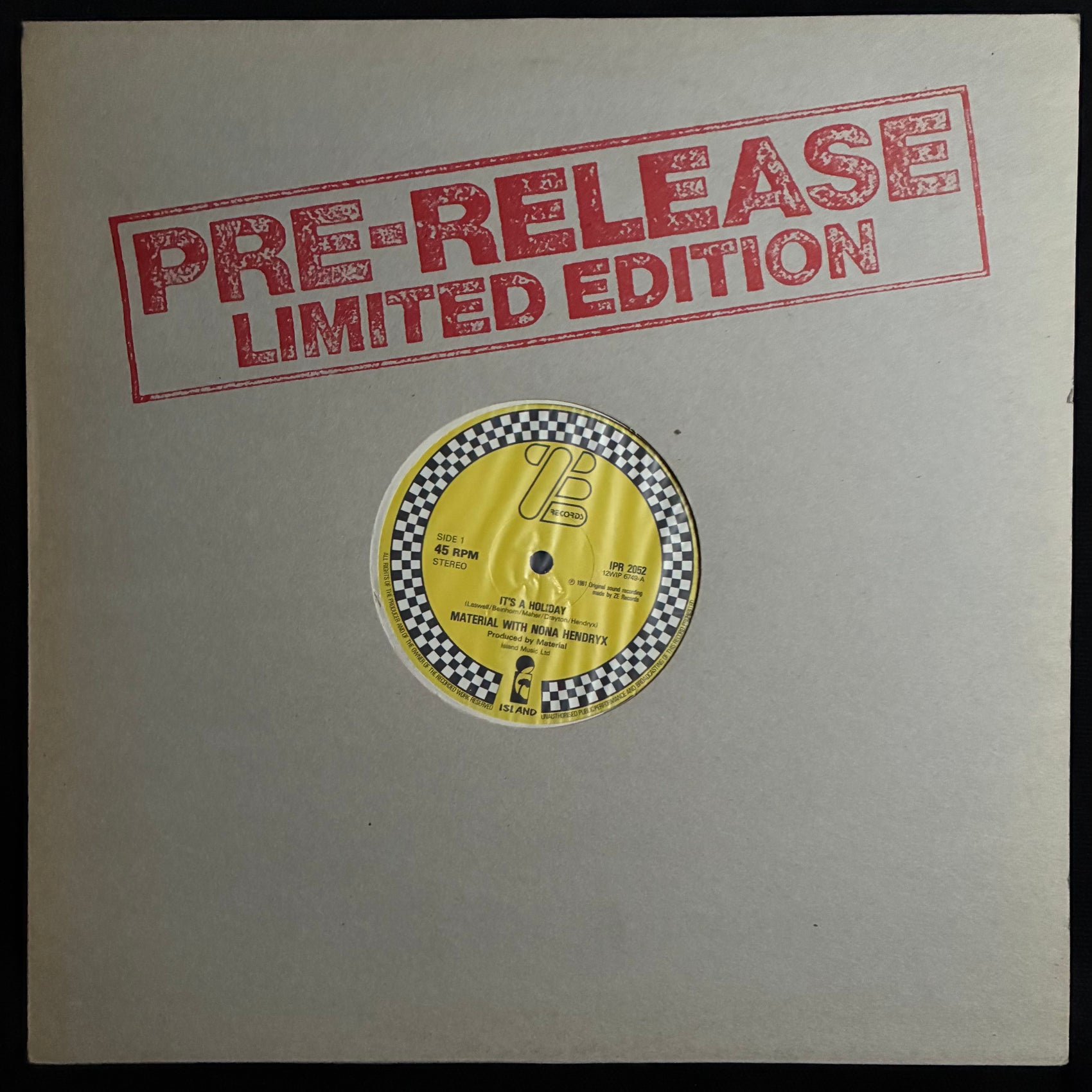 MATERIAL WITH NONA HENDRYX - IT'S A HOLIDAY (12") (USED VINYL 1981 UK M-)