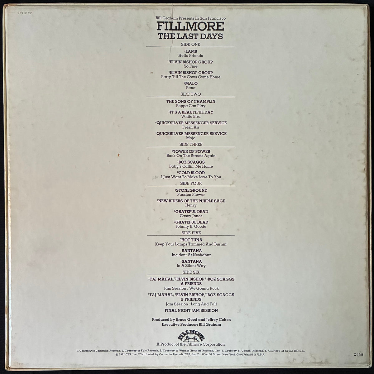 VARIOUS ARTISTS - FILLMORE : THE LAST DAYS (3LP+7" BOX SET) (USED VINYL 1972 US M-/EX)