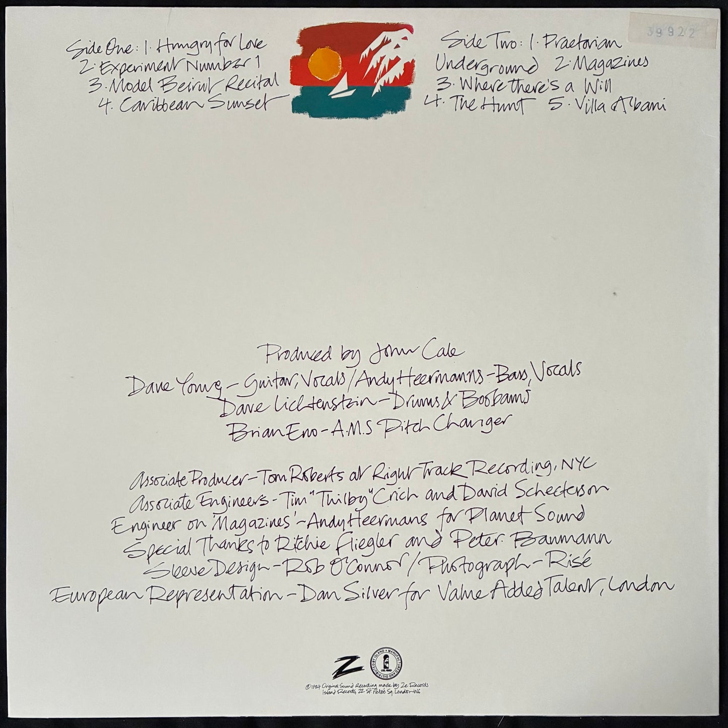 JOHN CALE - CARIBBEAN SUNSET (USED VINYL 1984 UK M-/M-)