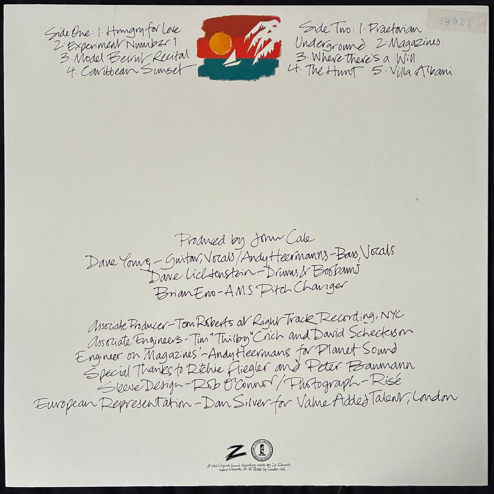 JOHN CALE - CARIBBEAN SUNSET (USED VINYL 1984 UK M-/M-)