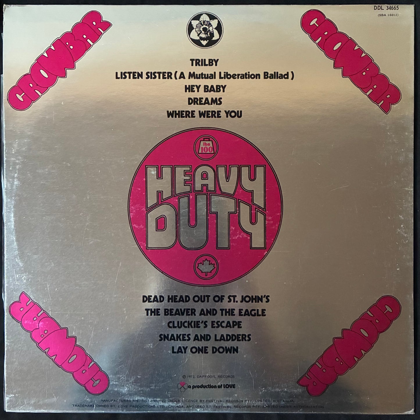 CROWBAR - HEAVY DUTY (USED VINYL 1973 AUS M-/EX)