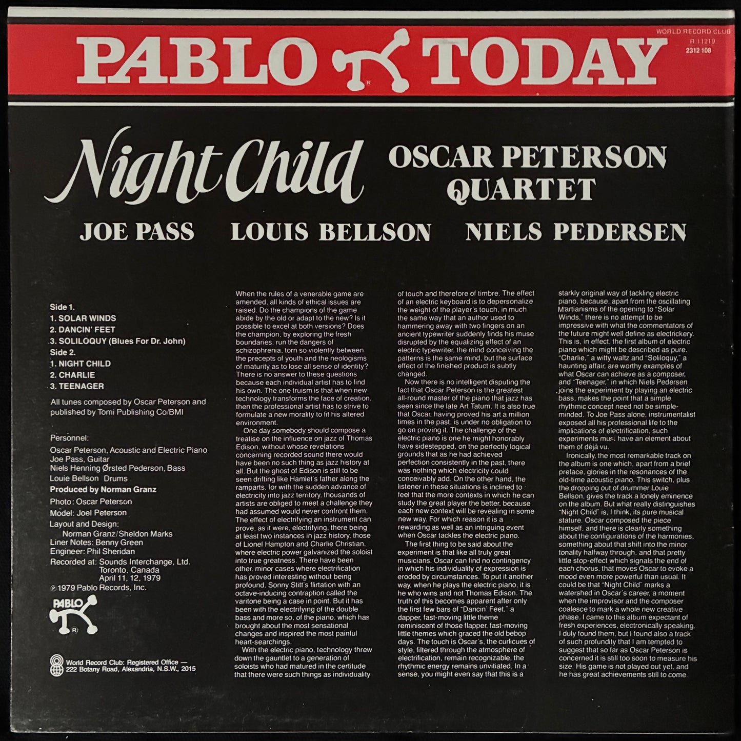 OSCAR PETERSON QUARTET - NIGHT CHILD (USED VINYL 1985 AUS M-/M-)
