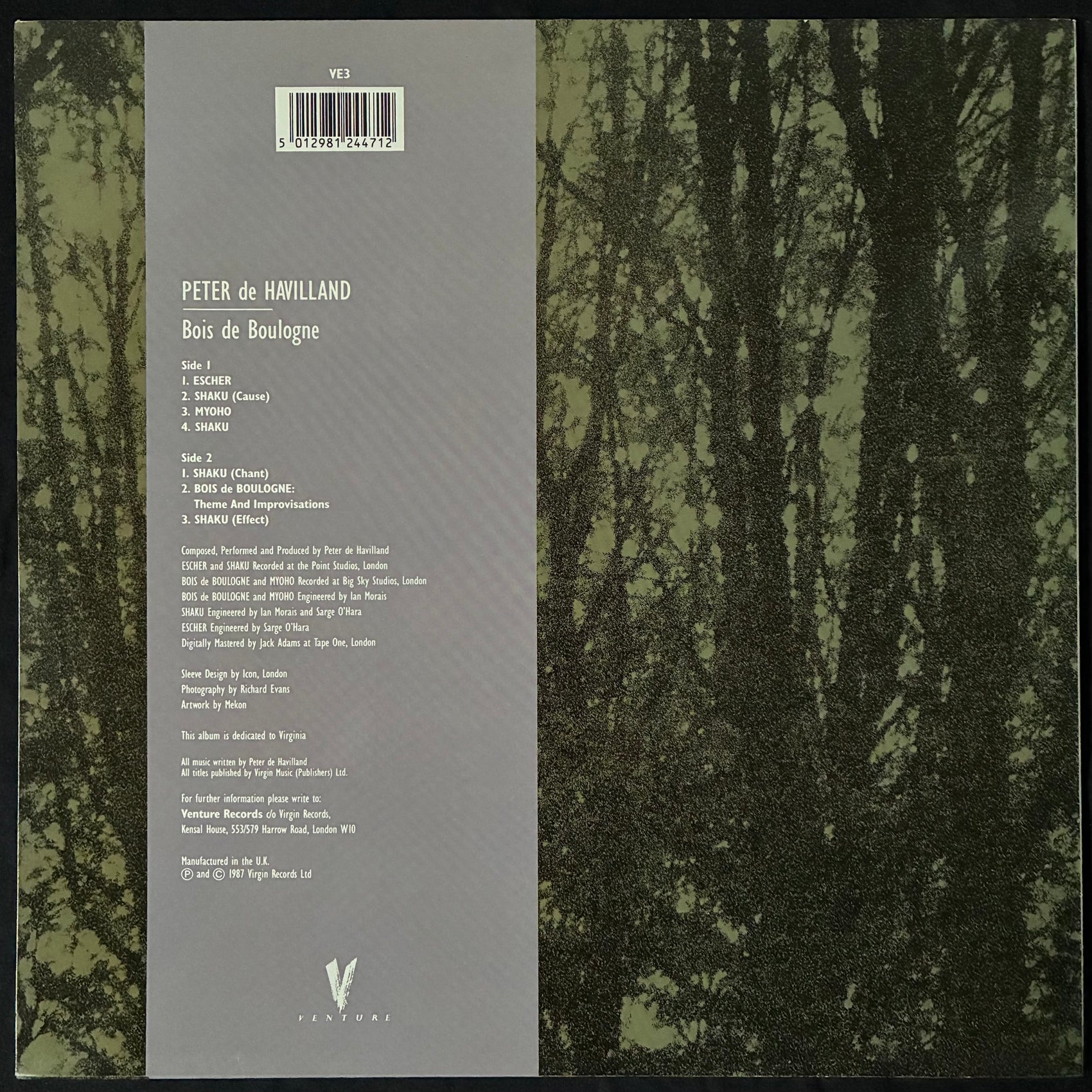 PETER DE HAVILLAND - BOIS DE BOULOGNE (USED VINYL 1987 UK M-/M-)