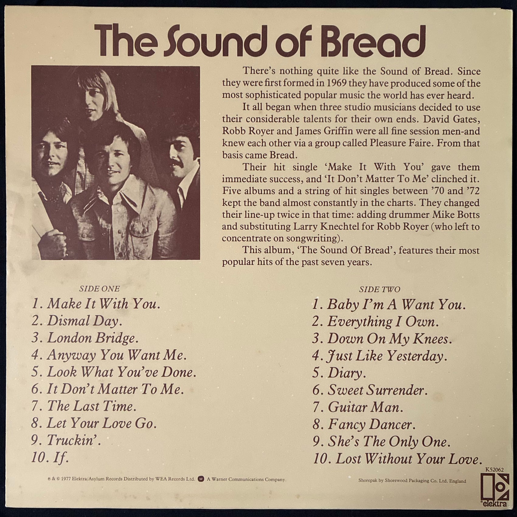 BREAD - THE SOUND OF BREAD (USED VINYL 1977 UK M-/EX+)