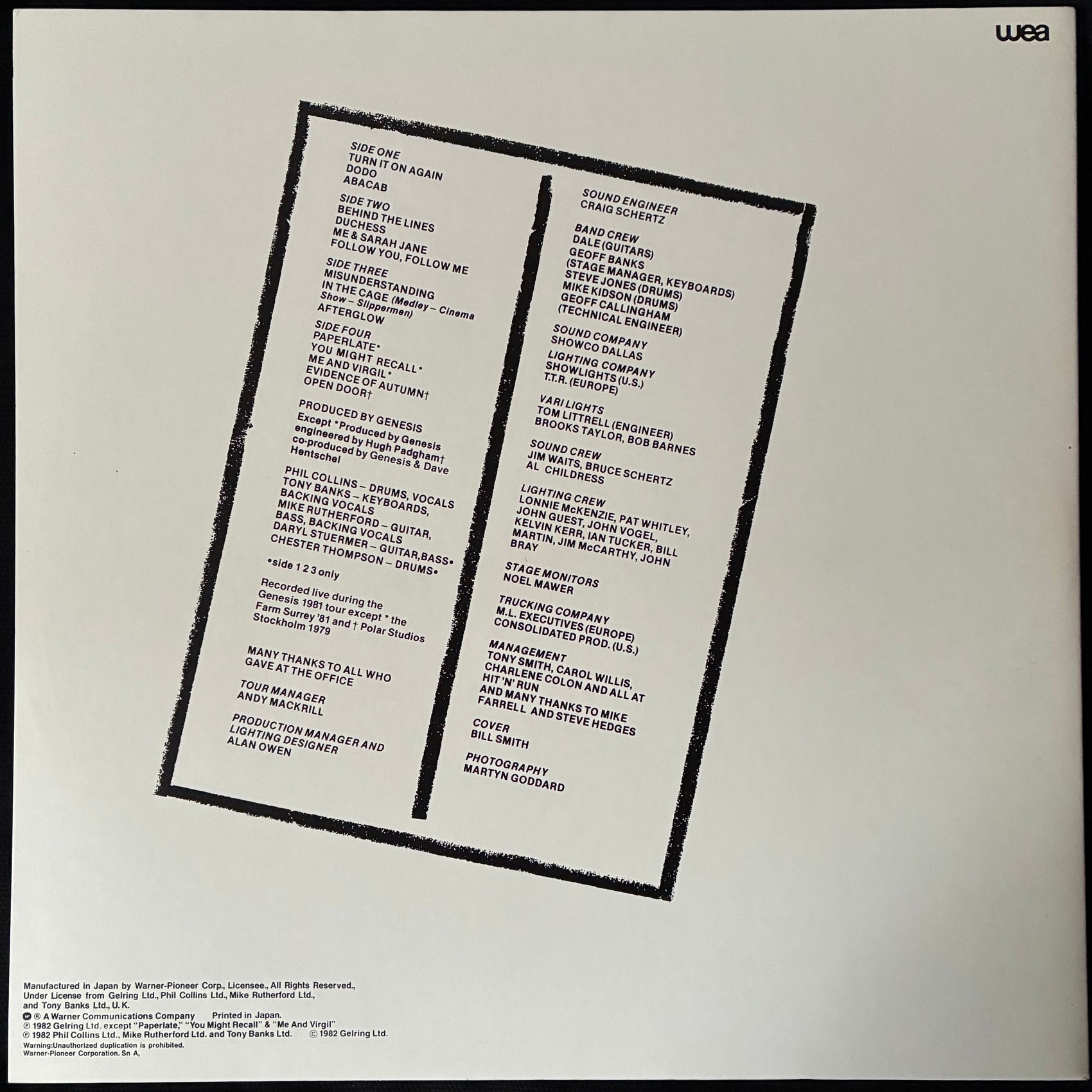 GENESIS - THREE SIDES LIVE (2LP) (FIRST PRESSING) (USED VINYL 1982 JAPAN M-/M-)