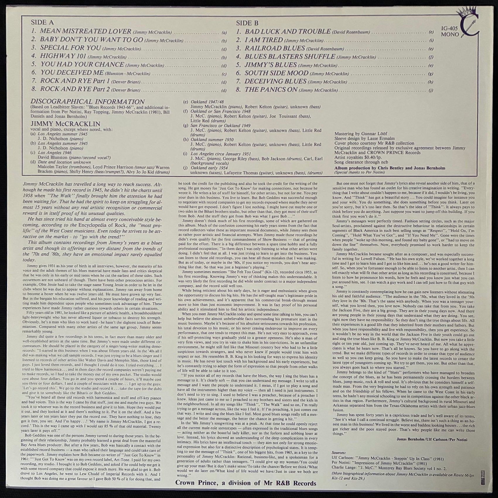 JIMMY MCCRACKLIN - YOU DECEIVED ME (USED VINYL 1985 SWEDEN M-/EX)