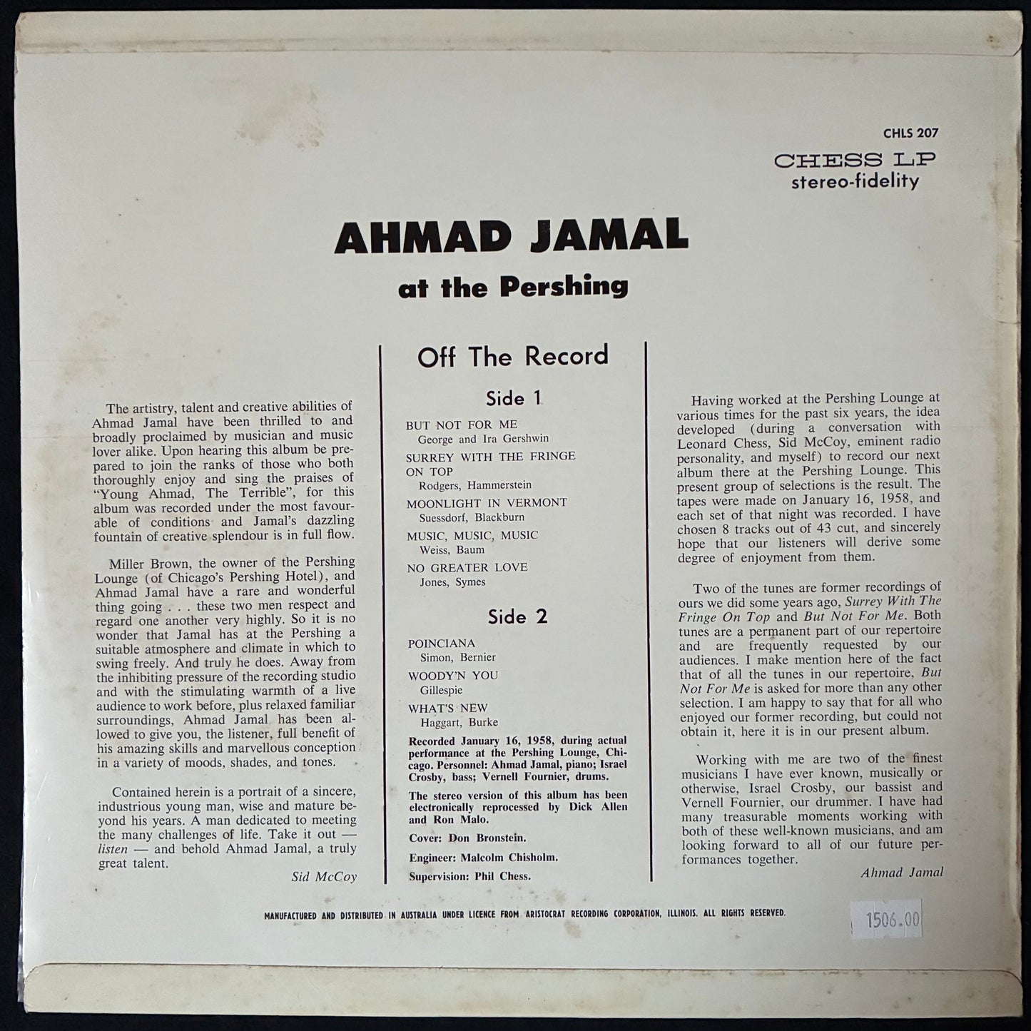 AHMAD JAMAL TRIO - BUT NOT FOR ME (USED VINYL 1962 AUS M-/EX)