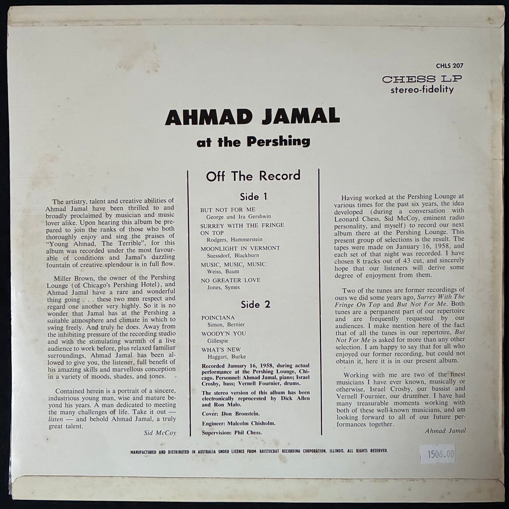 AHMAD JAMAL TRIO - BUT NOT FOR ME (USED VINYL 1962 AUS M-/EX)