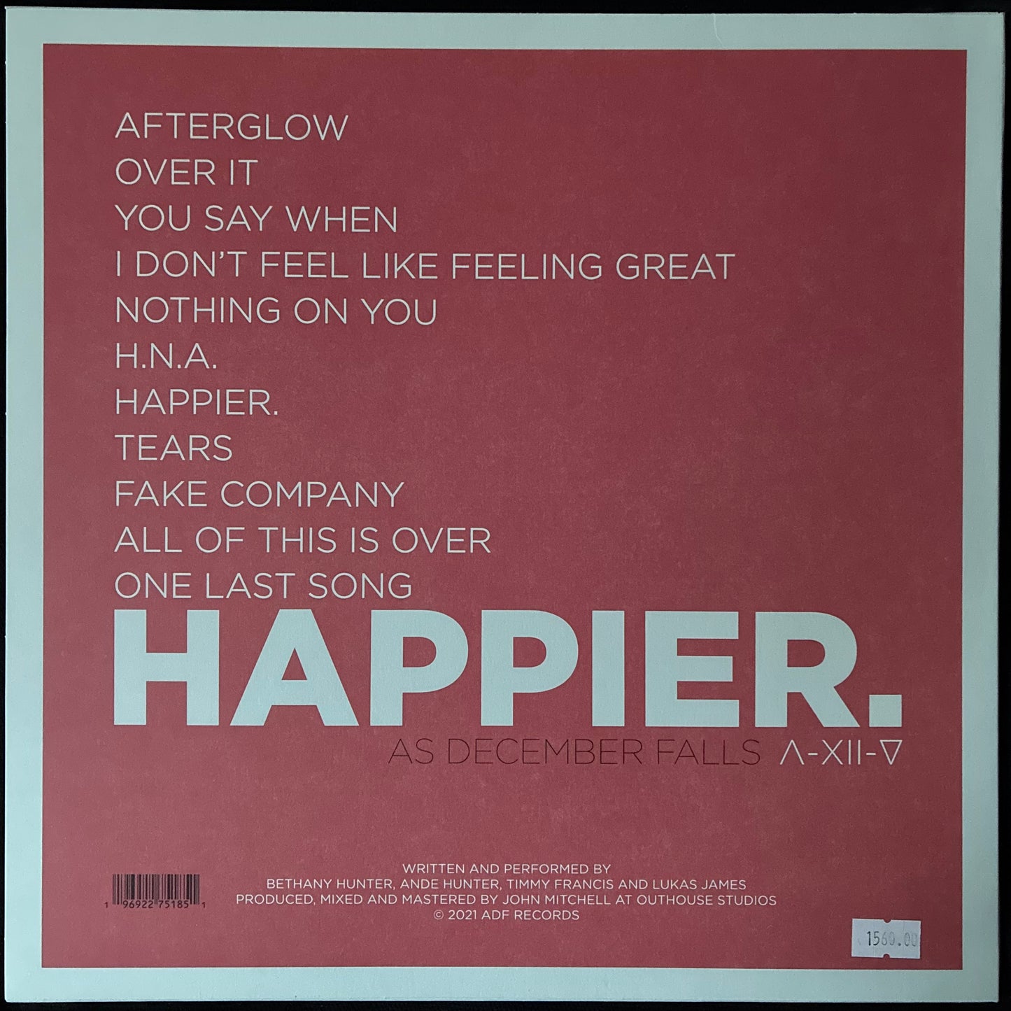 AS DECEMBER FALLS - HAPPIER (PINK/ORANGE SPLATTER) (USED VINYL 2024 EU M-/M-)