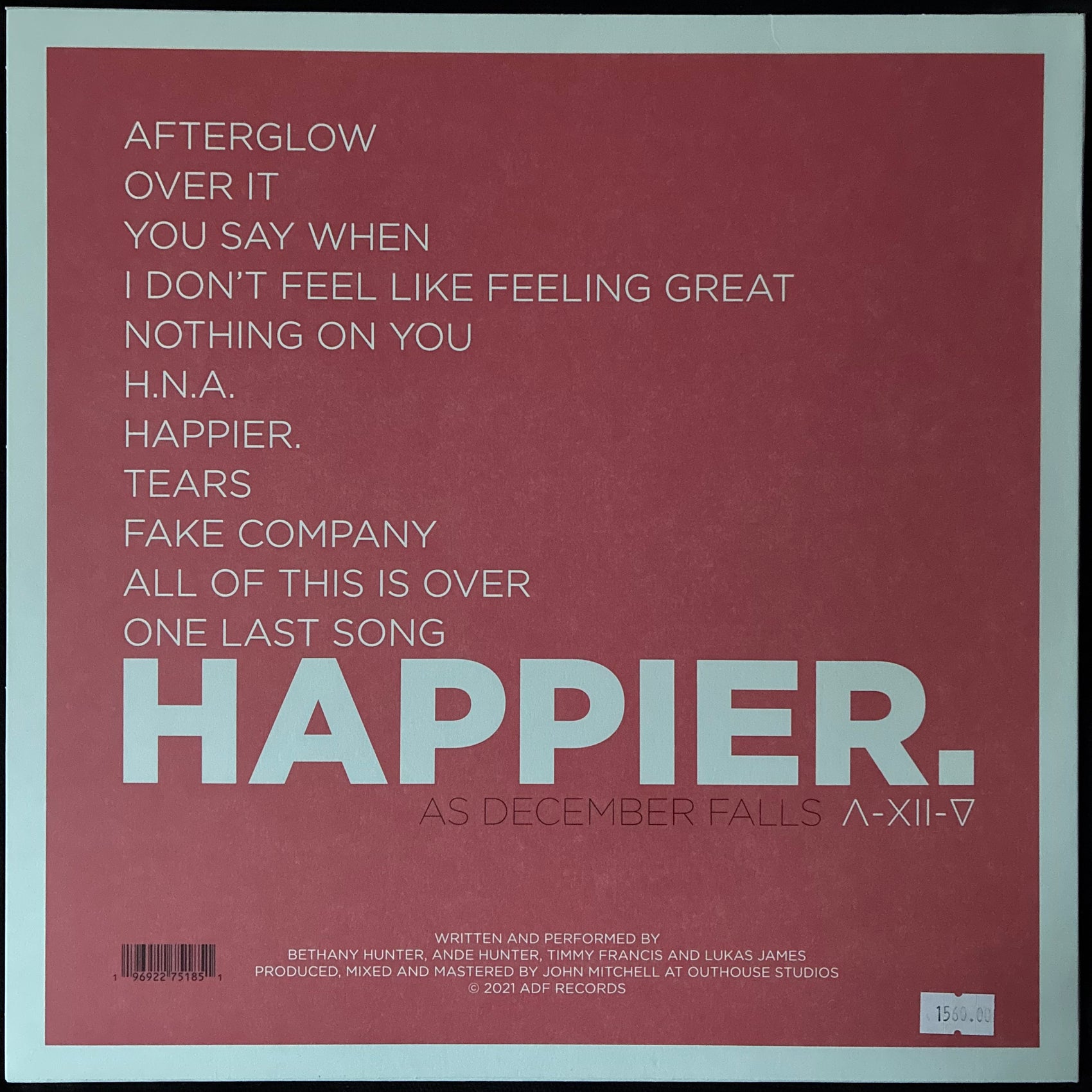 AS DECEMBER FALLS - HAPPIER (PINK/ORANGE SPLATTER) (USED VINYL 2024 EU M-/M-)