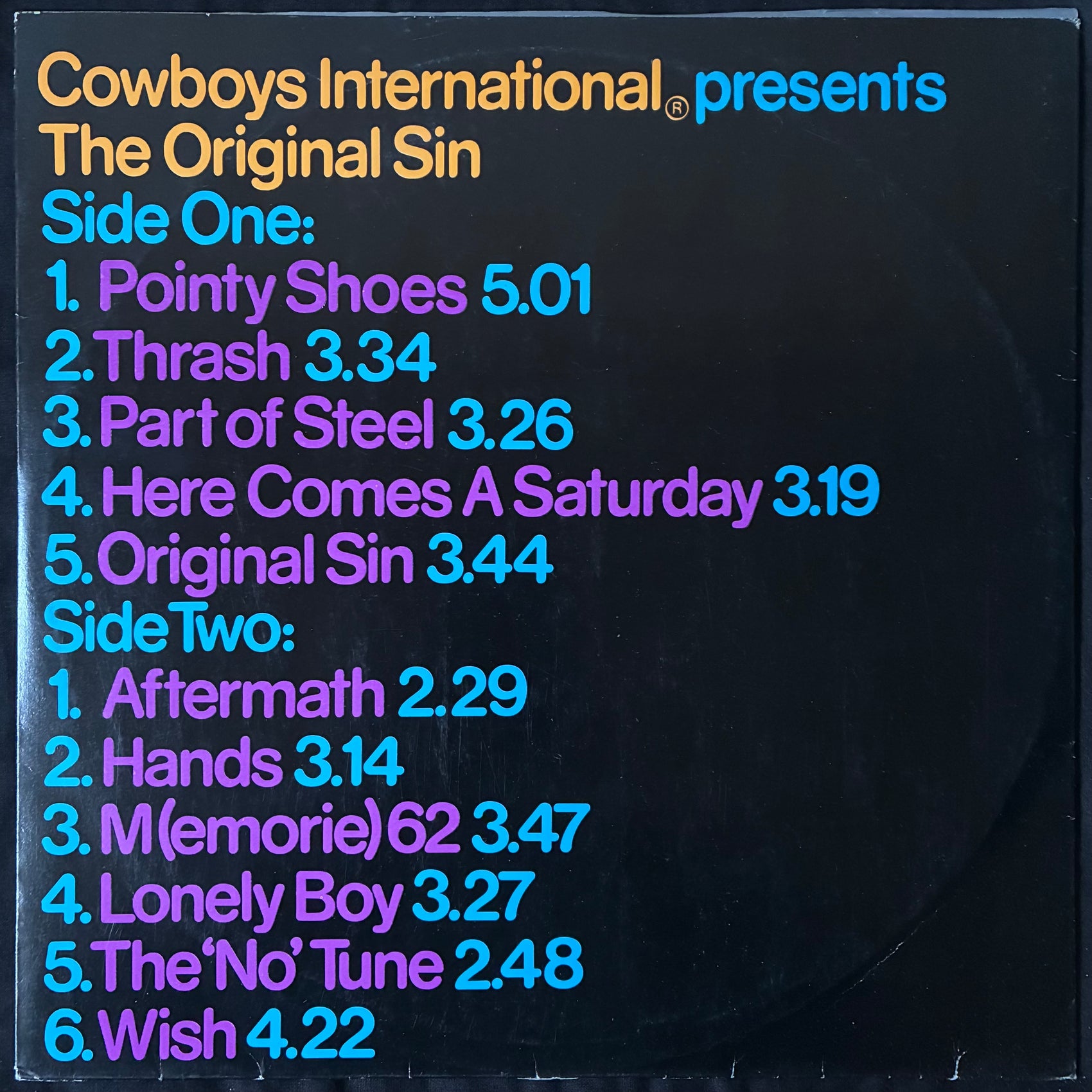 COWBOYS INTERNATIONAL - COWBOYS INTERNATIONAL PRESENTS THE ORIGINAL SIN (USED VINYL 1979 AUS M-/EX+)