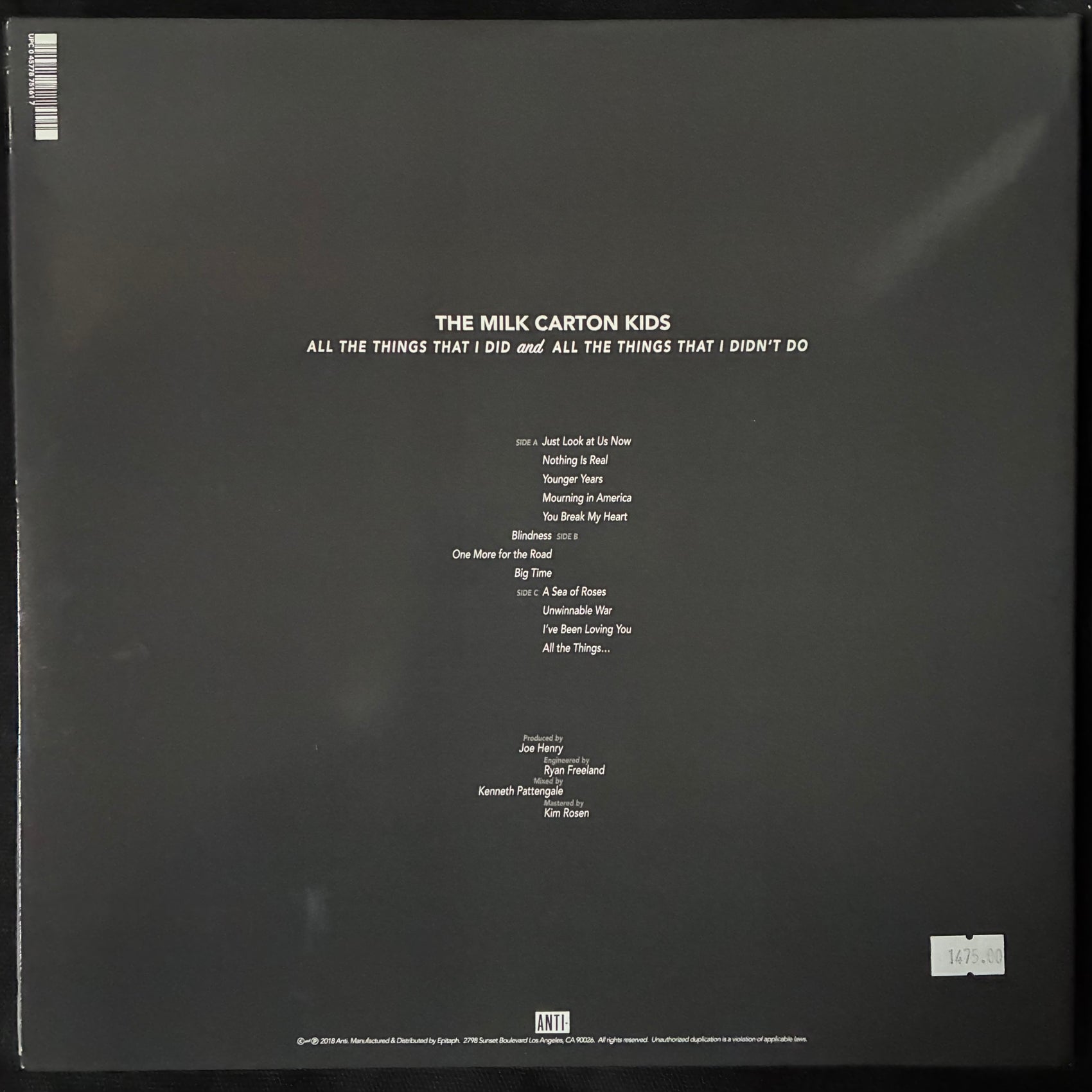 MILK CARTON KIDS - ALL THE THINGS THAT I DID AND ALL THE THINGS I DIDN'T DO (2LP) (CLEAR COLOURED) (USED VINYL 2017 US M-/M-)