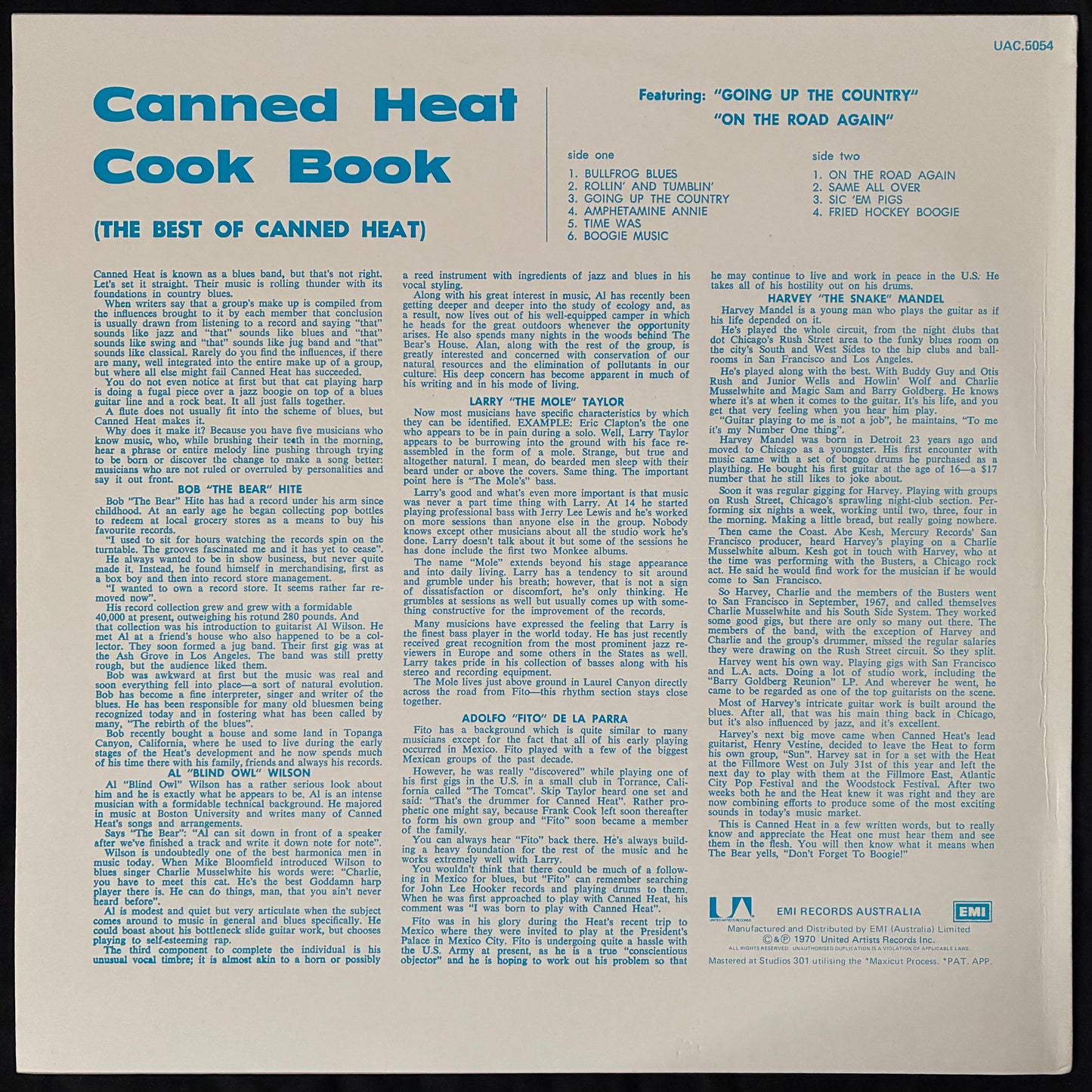 CANNED HEAT - THE CANNED HEAT COOKBOOK (USED VINYL 1979 AUS M-/M-)