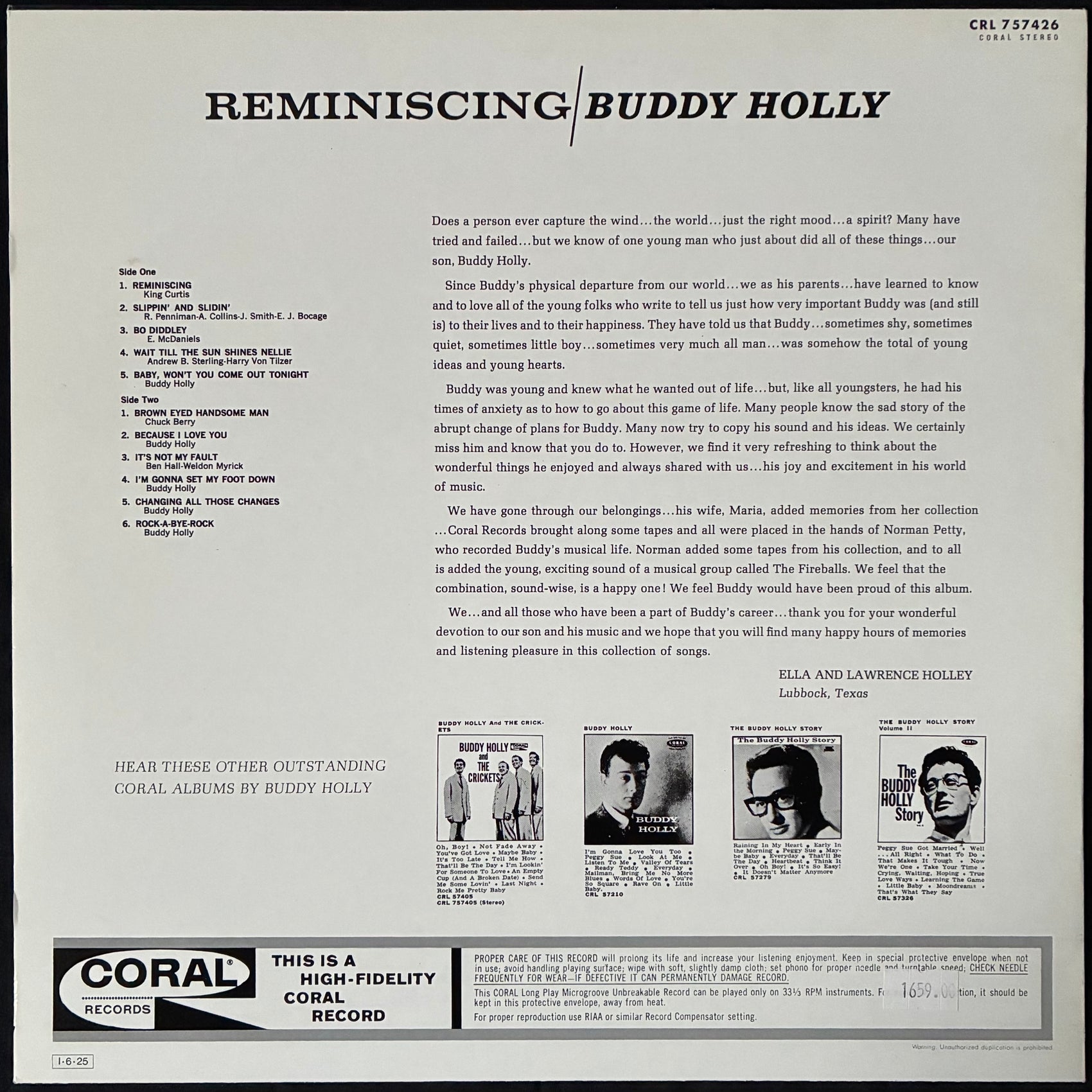 BUDDY HOLLY - REMINISCING (USED VINYL 1985 JAPAN M-/M-)
