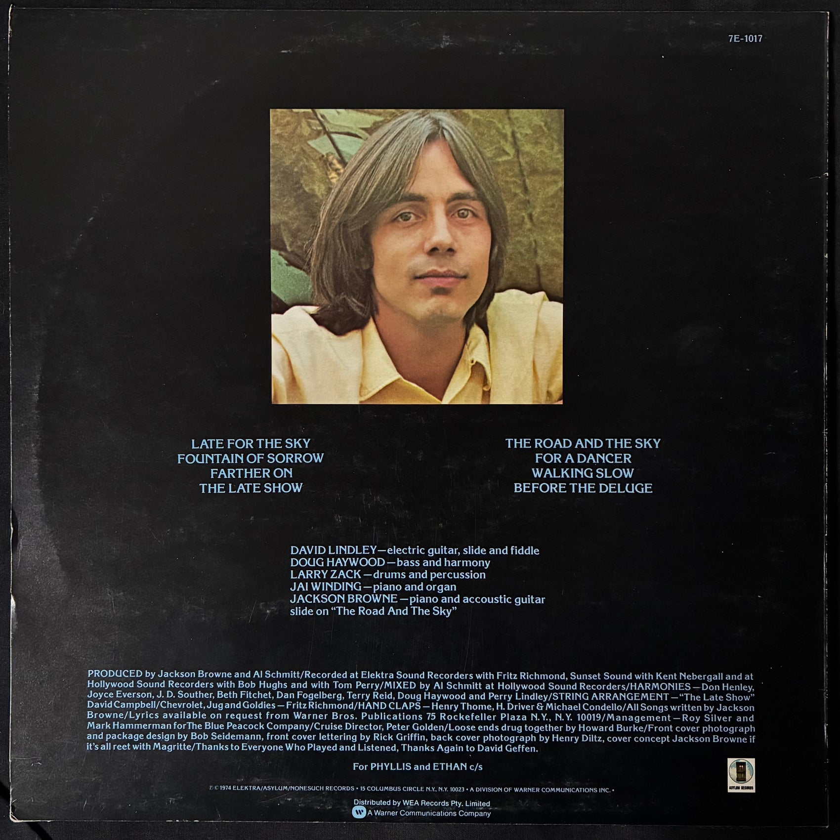 JACKSON BROWNE - LATE FOR THE SKY (USED VINYL 1974 AUS EX+/EX+)