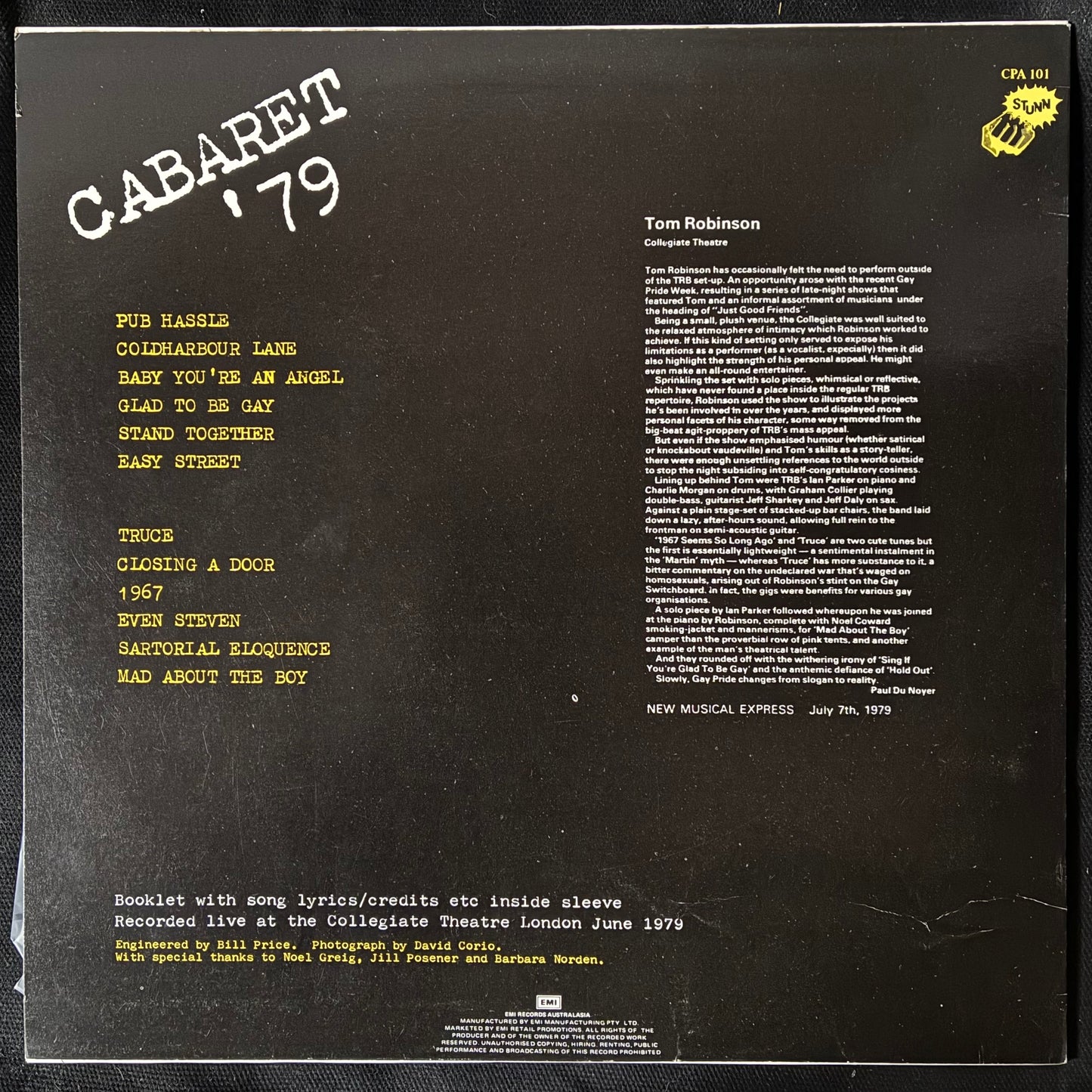TOM ROBINSON BAND - CABARET '79 (USED VINYL 1982 AUS M-/EX+)