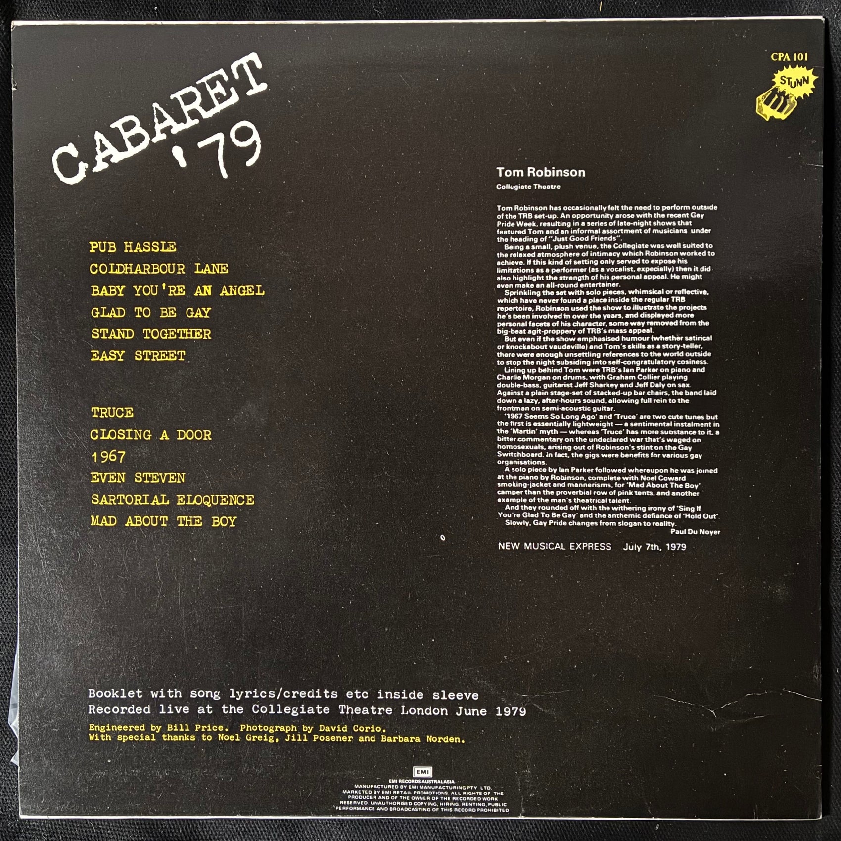 TOM ROBINSON BAND - CABARET '79 (USED VINYL 1982 AUS M-/EX+)