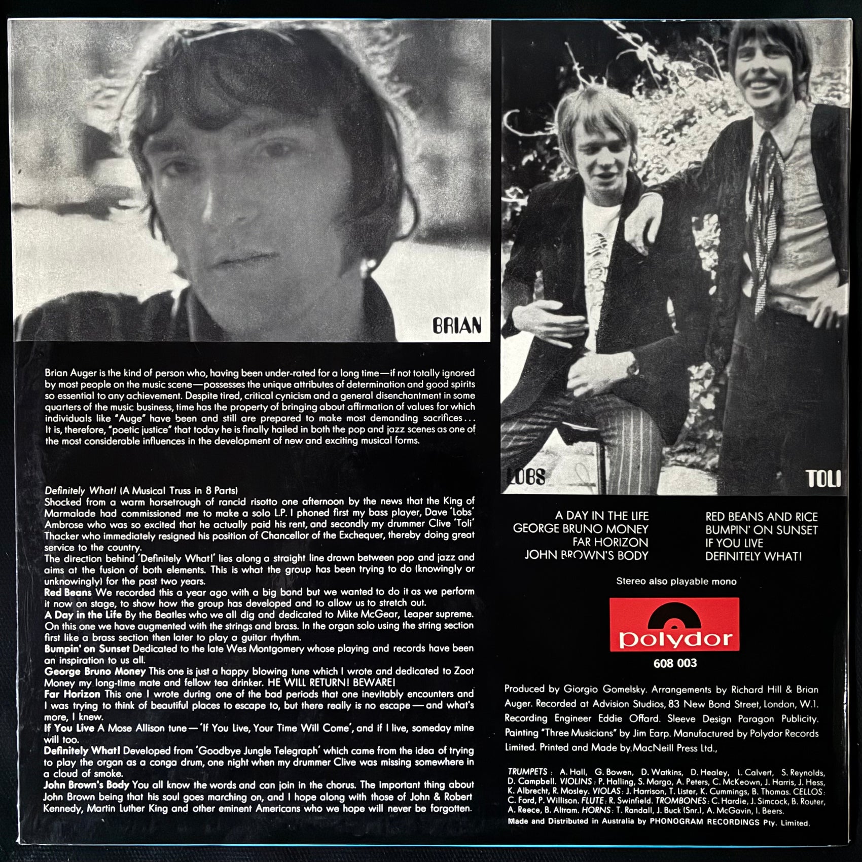 BRIAN AUGER - DEFINETLY WHAT! (USED VINYL 1968 AUS M-/M-)