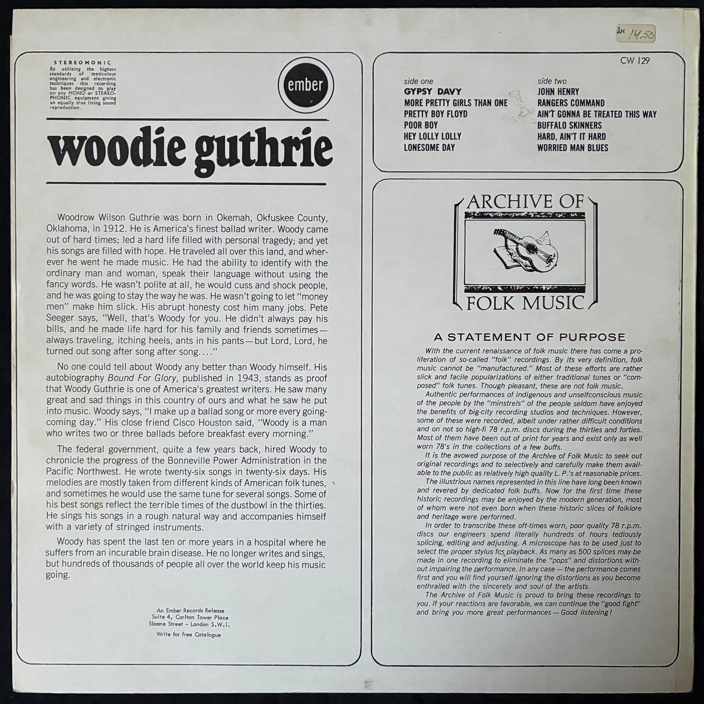 WOODY GUTHRIE - WOODY GUTHRIE (USED VINYL 1986 UK EX/EX)
