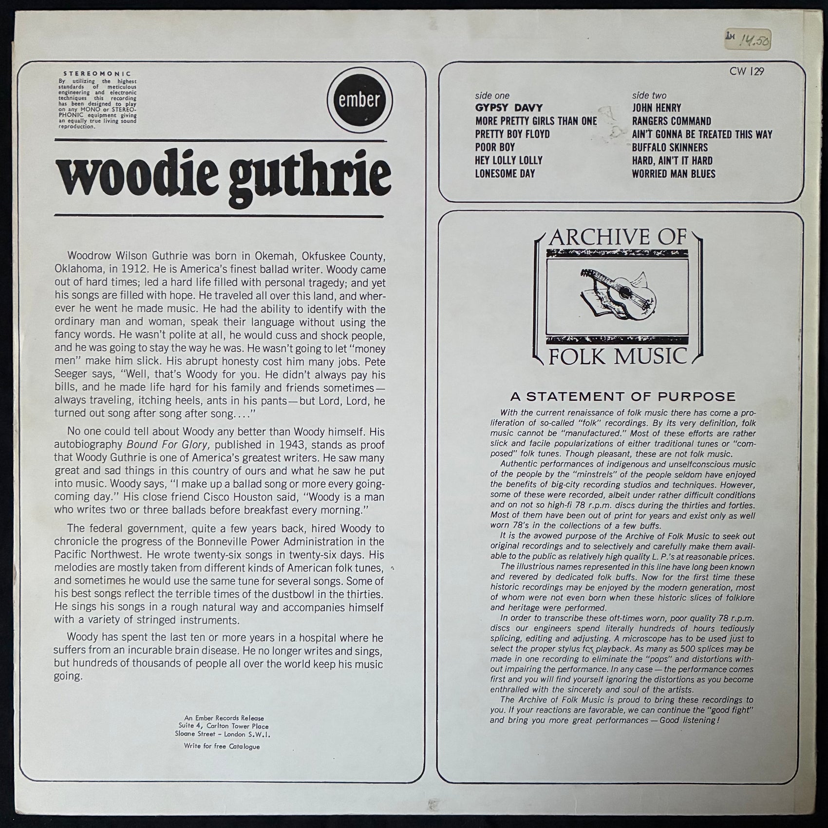 WOODY GUTHRIE - WOODY GUTHRIE (USED VINYL 1986 UK EX/EX)
