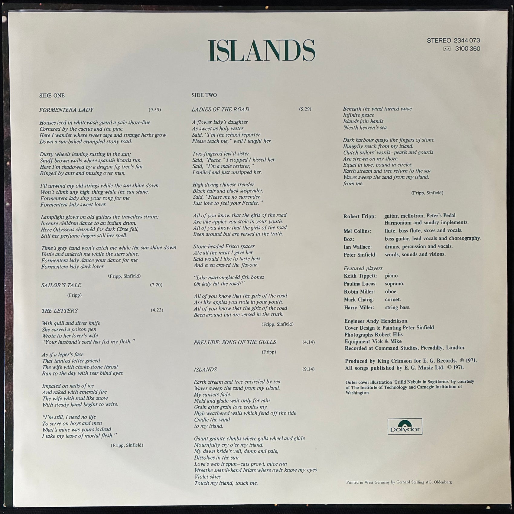 KING CRIMSON - ISLANDS (USED VINYL 1978 GERMANY EX+/EX+)
