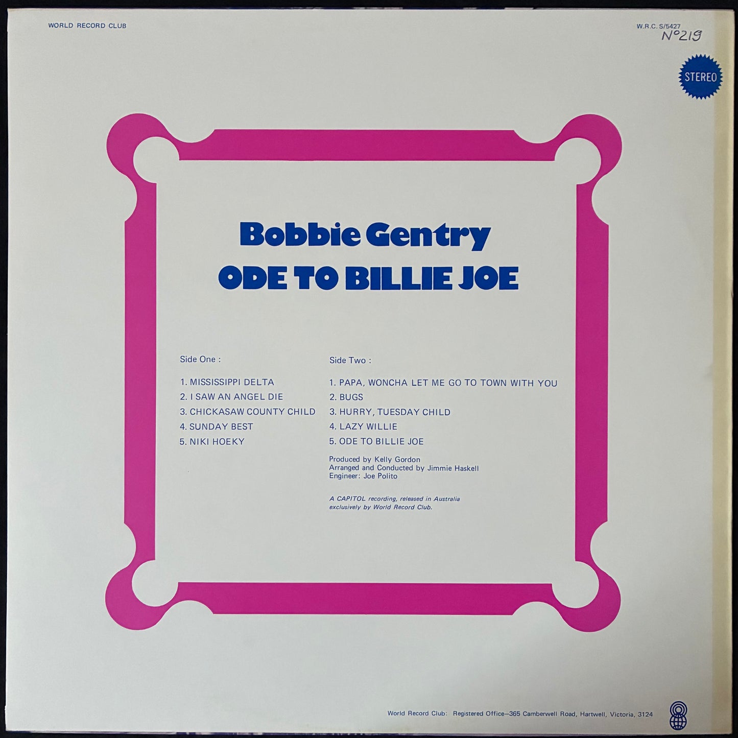 BOBBIE GENTRY - ODE TO BILLIE JOE (USED VINYL 1973 AUS M-/EX)